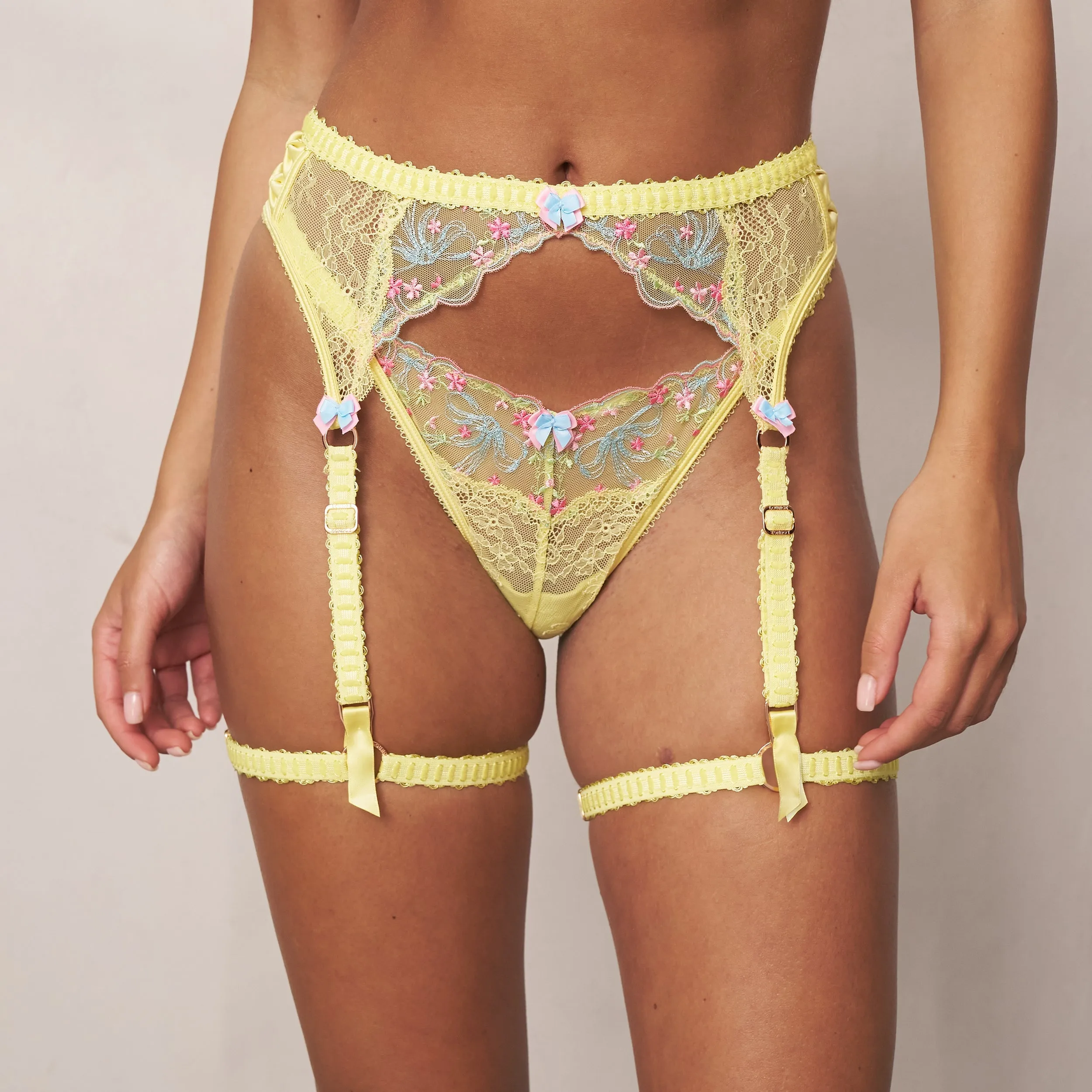 Ilianna Intimates Thong & Suspender Belt (Set) - Yellow sold by Lounge Underwear