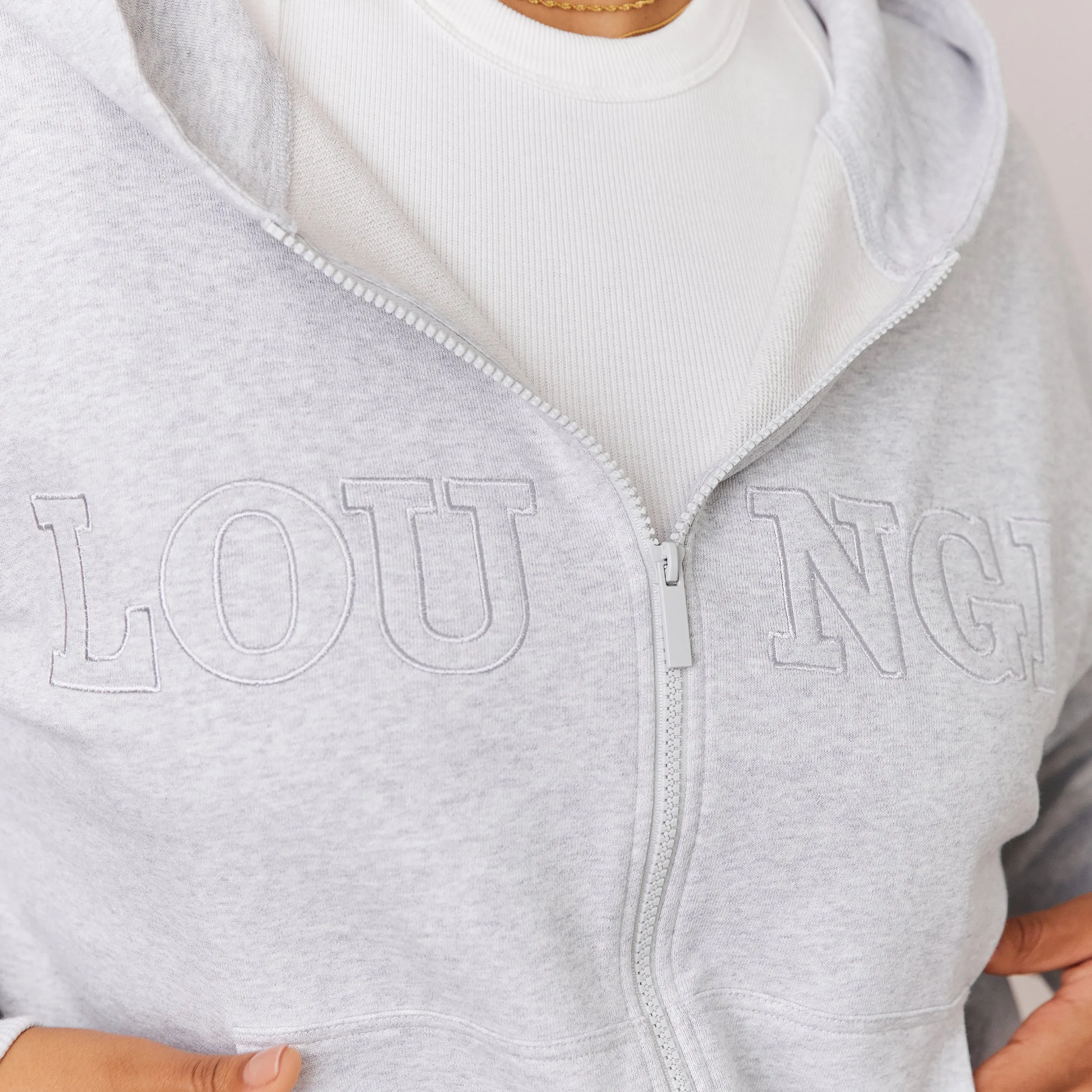 Varsity Zip-Up Hoodie - Frost Melange sold by Lounge Underwear product image thumbnail 4