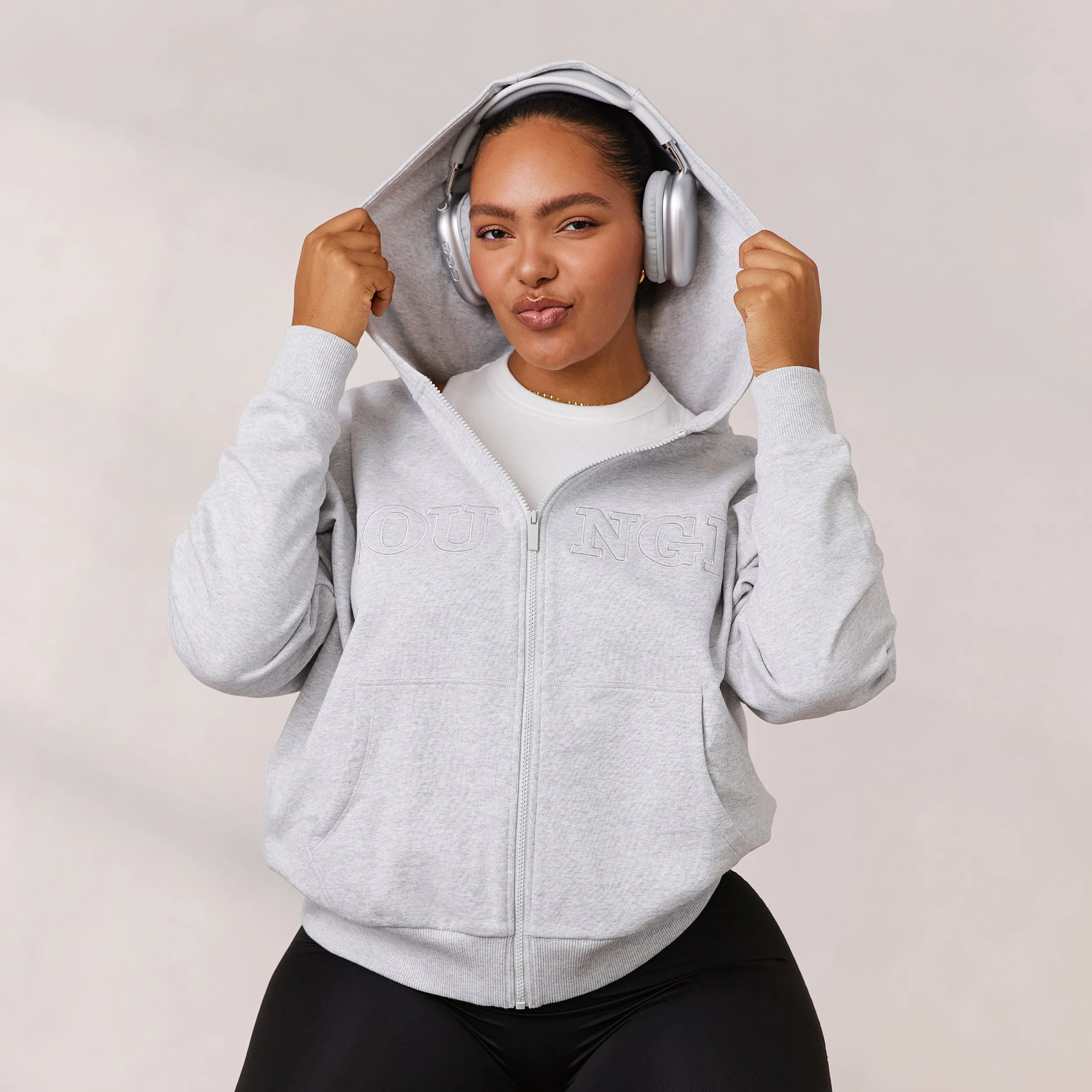 Varsity Zip-Up Hoodie - Frost Melange sold by Lounge Underwear product image thumbnail 3