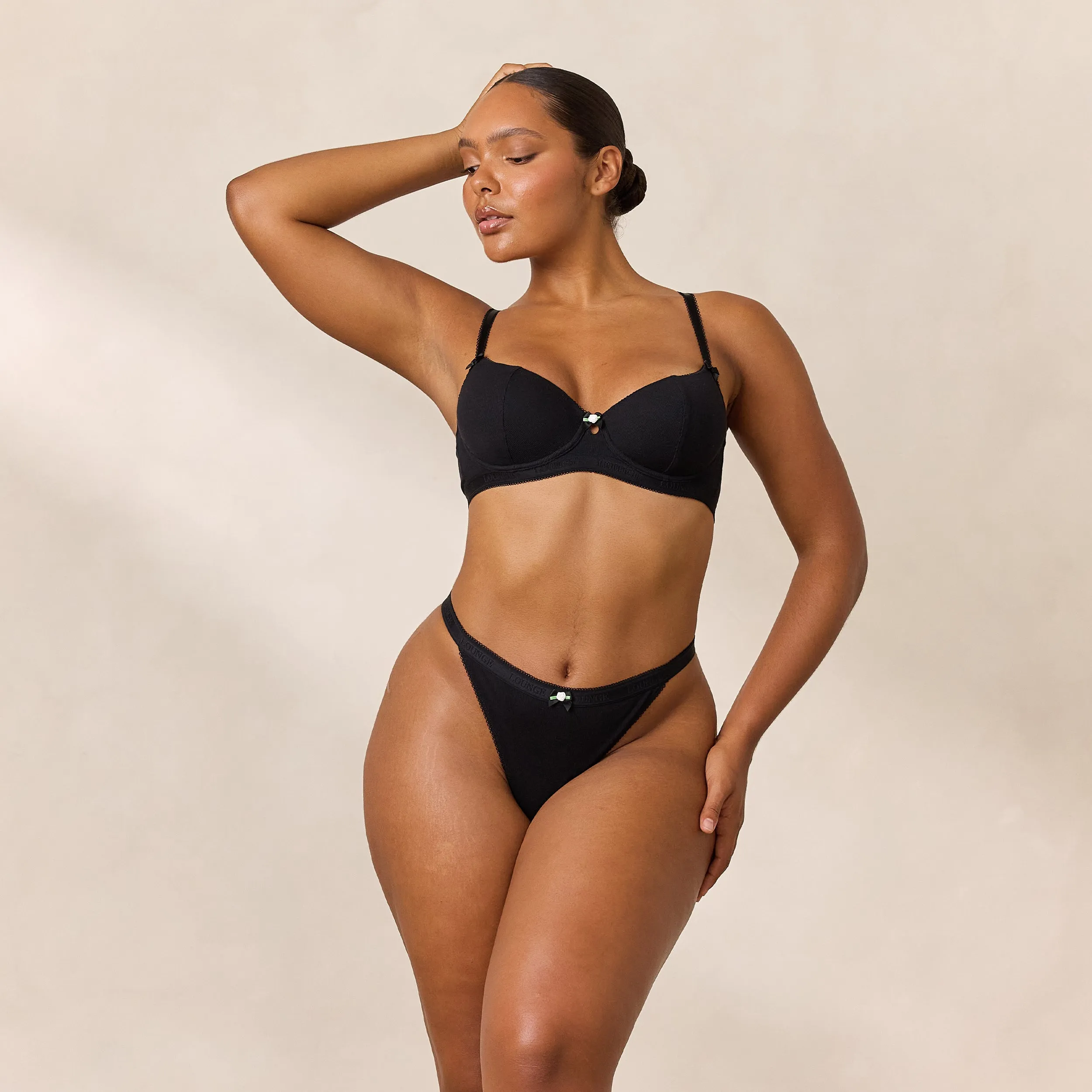 Rosebud Ribbed Balcony Bra - Black sold by Lounge Underwear product image thumbnail 3
