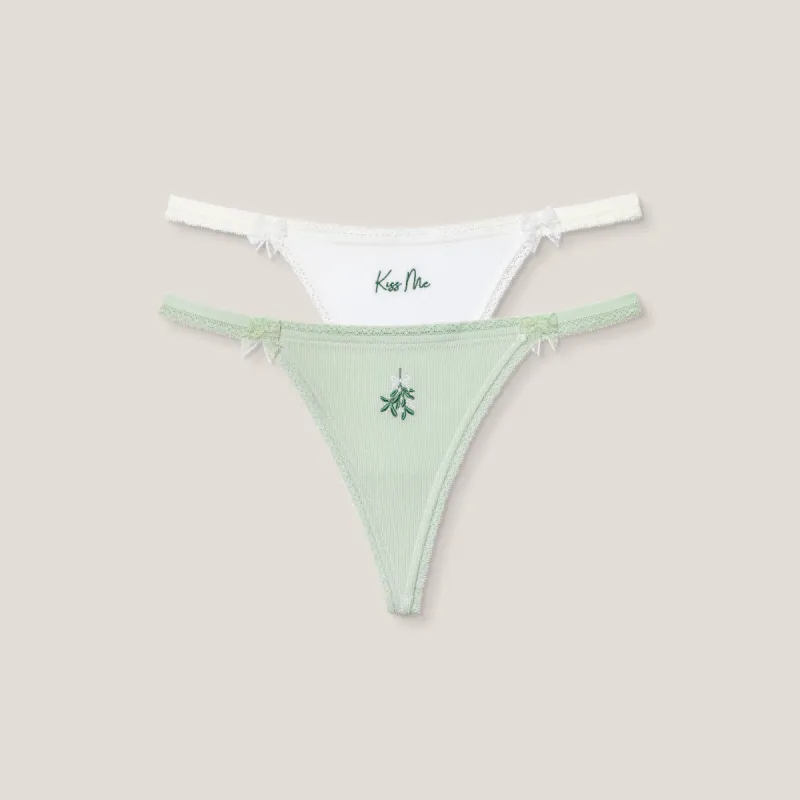Mistletoe G-Strings (2-pack) - Green/White made by Lounge Underwear