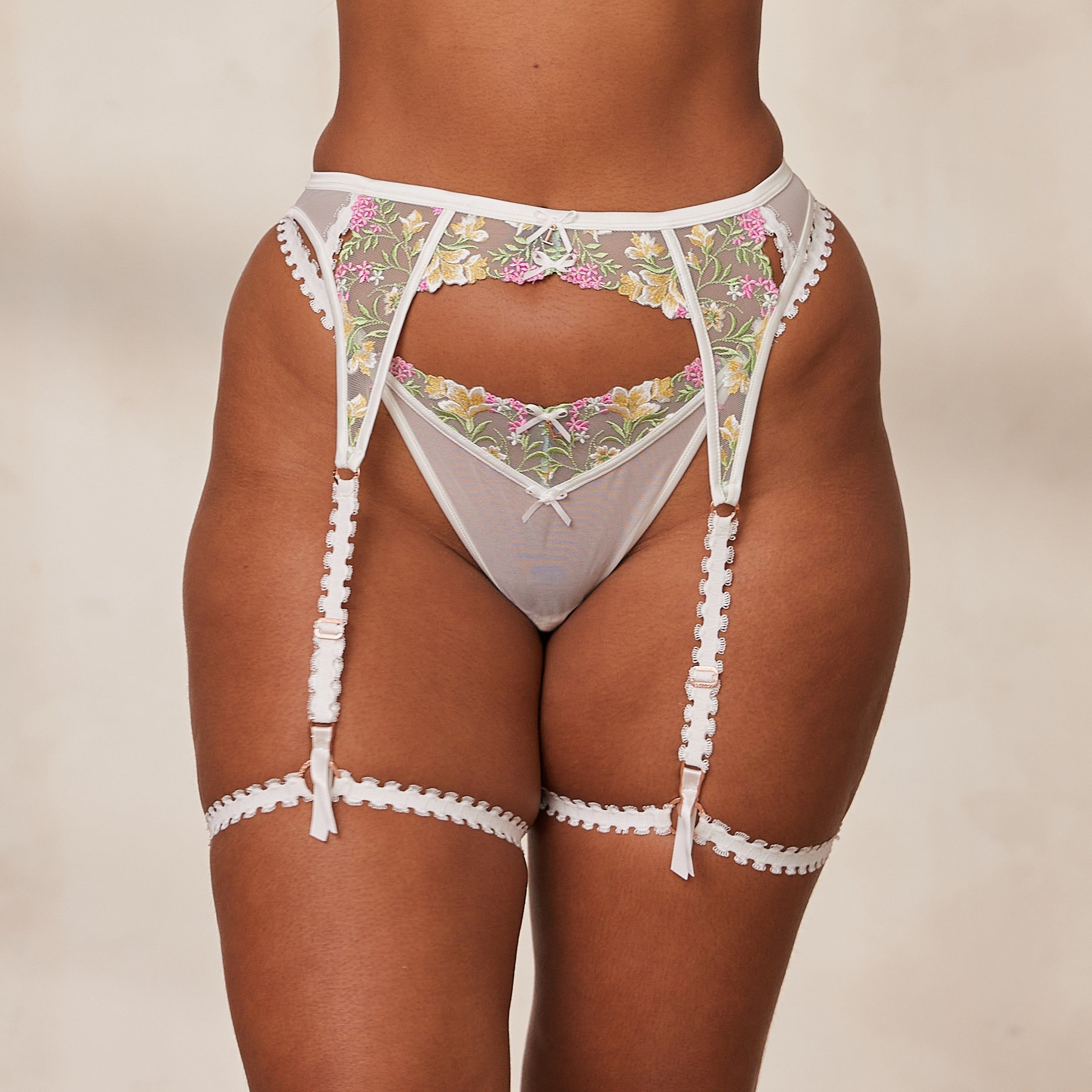 Azalea Intimates Thong & Suspender Belt (Set) - White sold by Lounge Underwear
