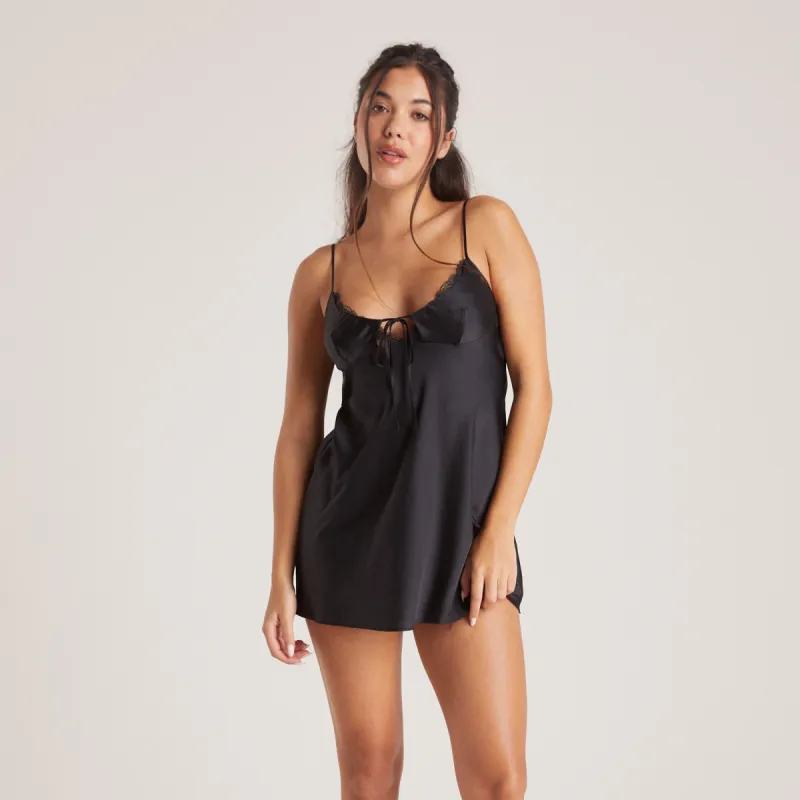 Bow Satin Nightdress - Black sold by Lounge Underwear