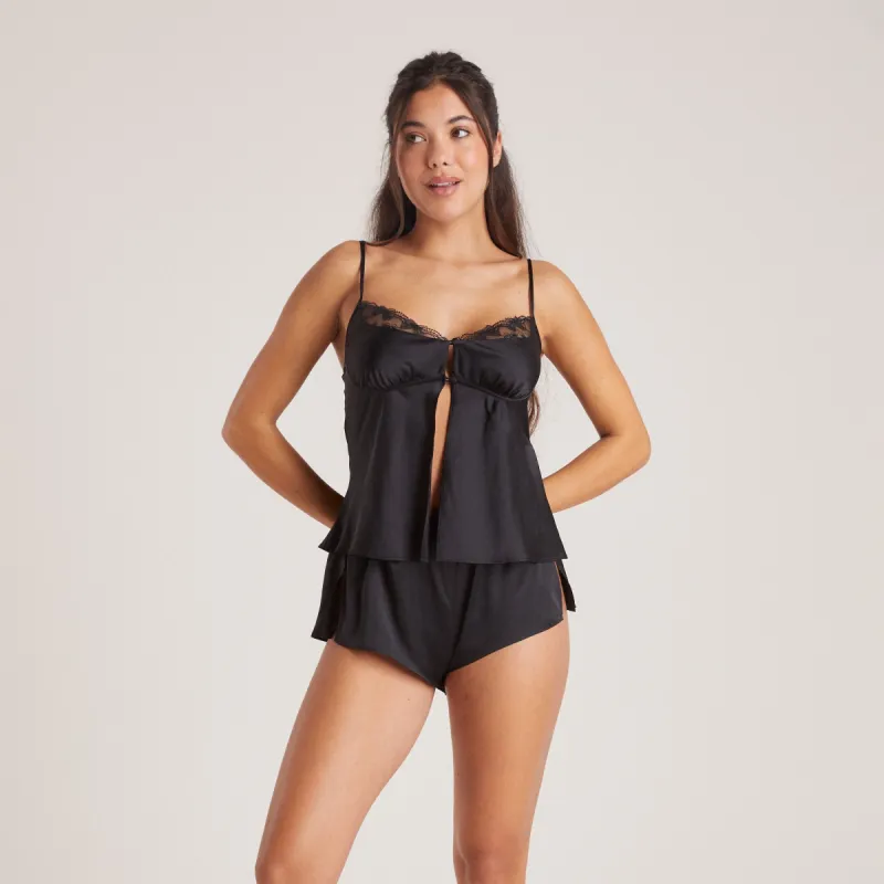 Bow Satin Cami Pyjama Top - Black sold by Lounge Underwear