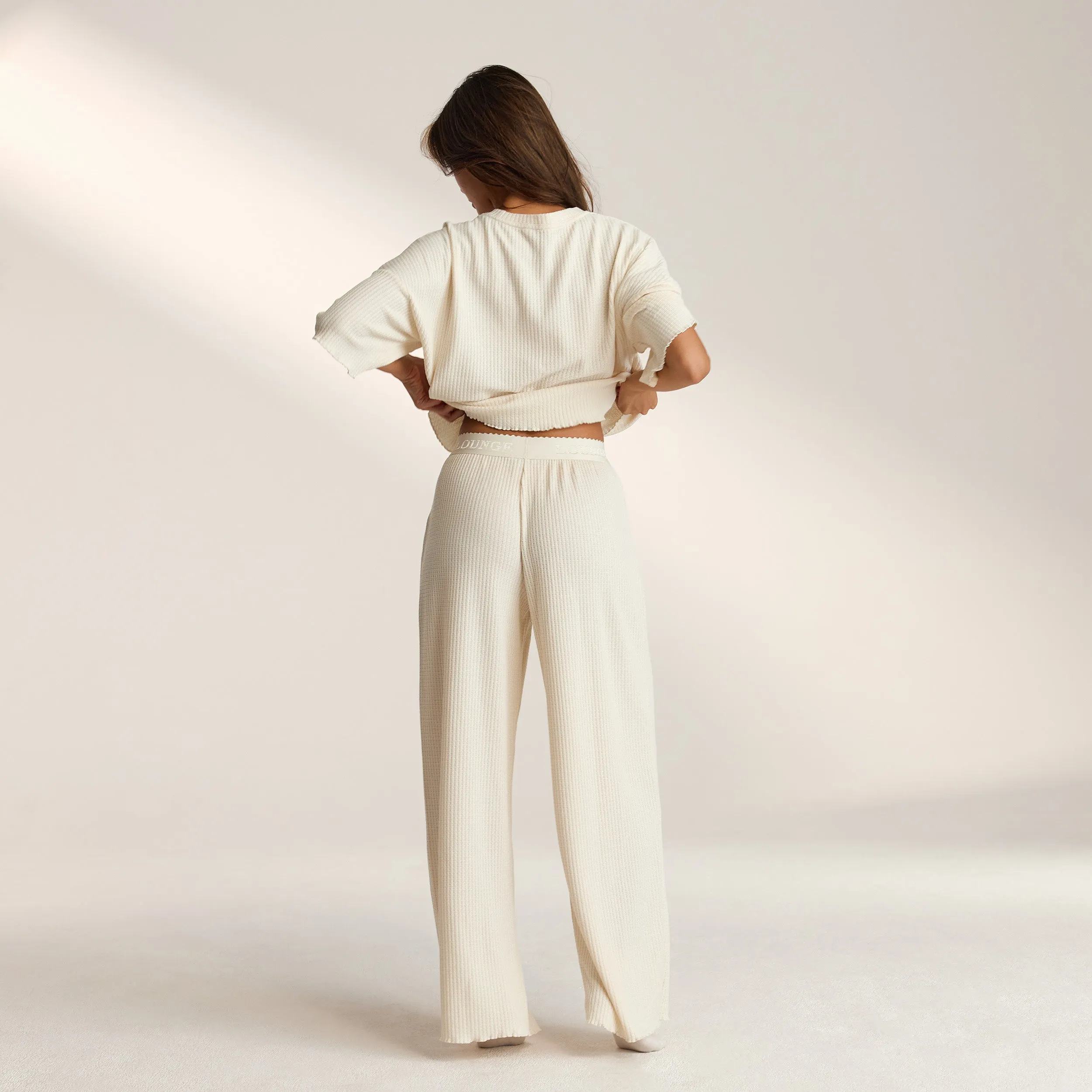 Soft Waffle Pyjama Bottoms - Cream sold by Lounge Underwear product image thumbnail 2