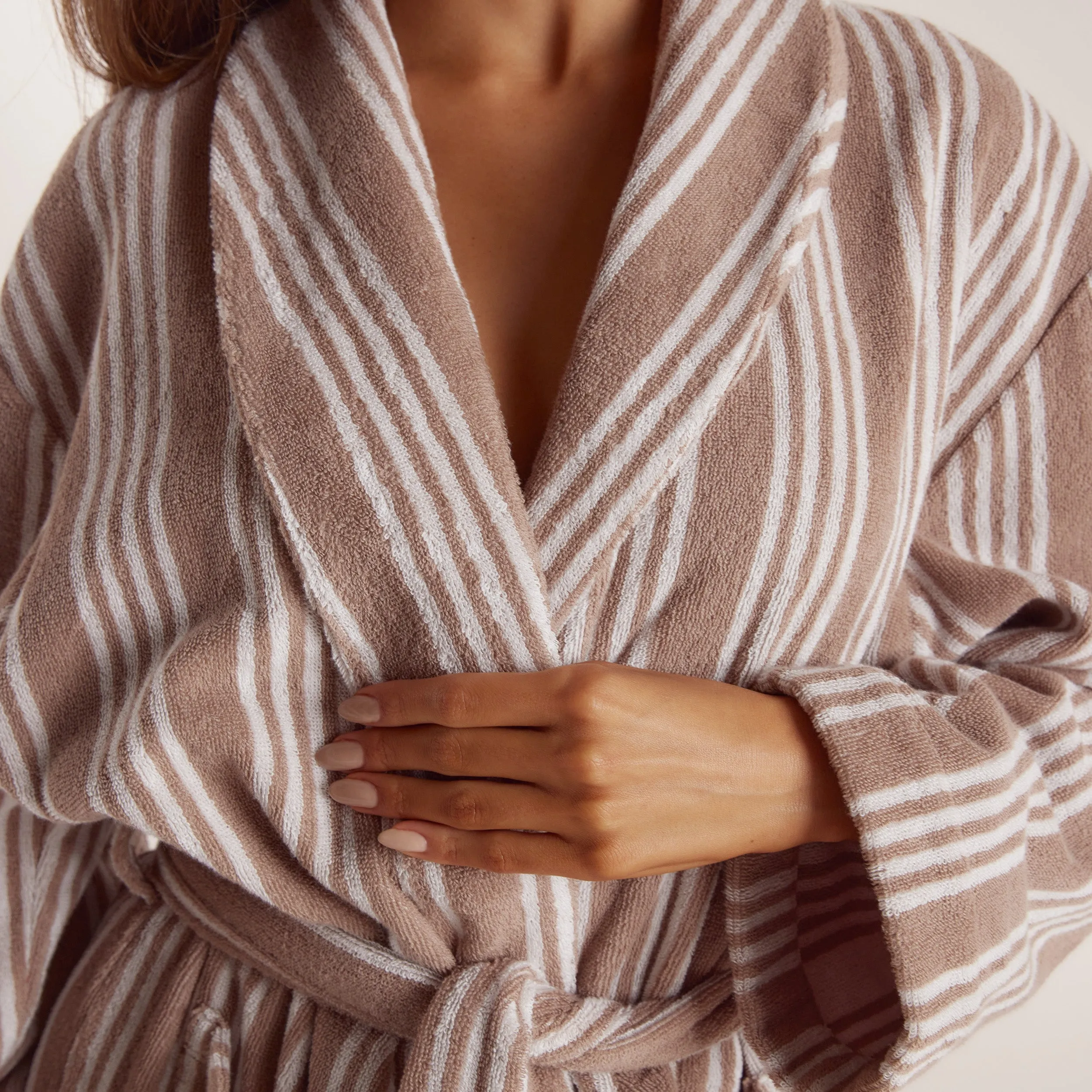 Towelling Dressing Gown - Striped Malt sold by Lounge Underwear product image thumbnail 3