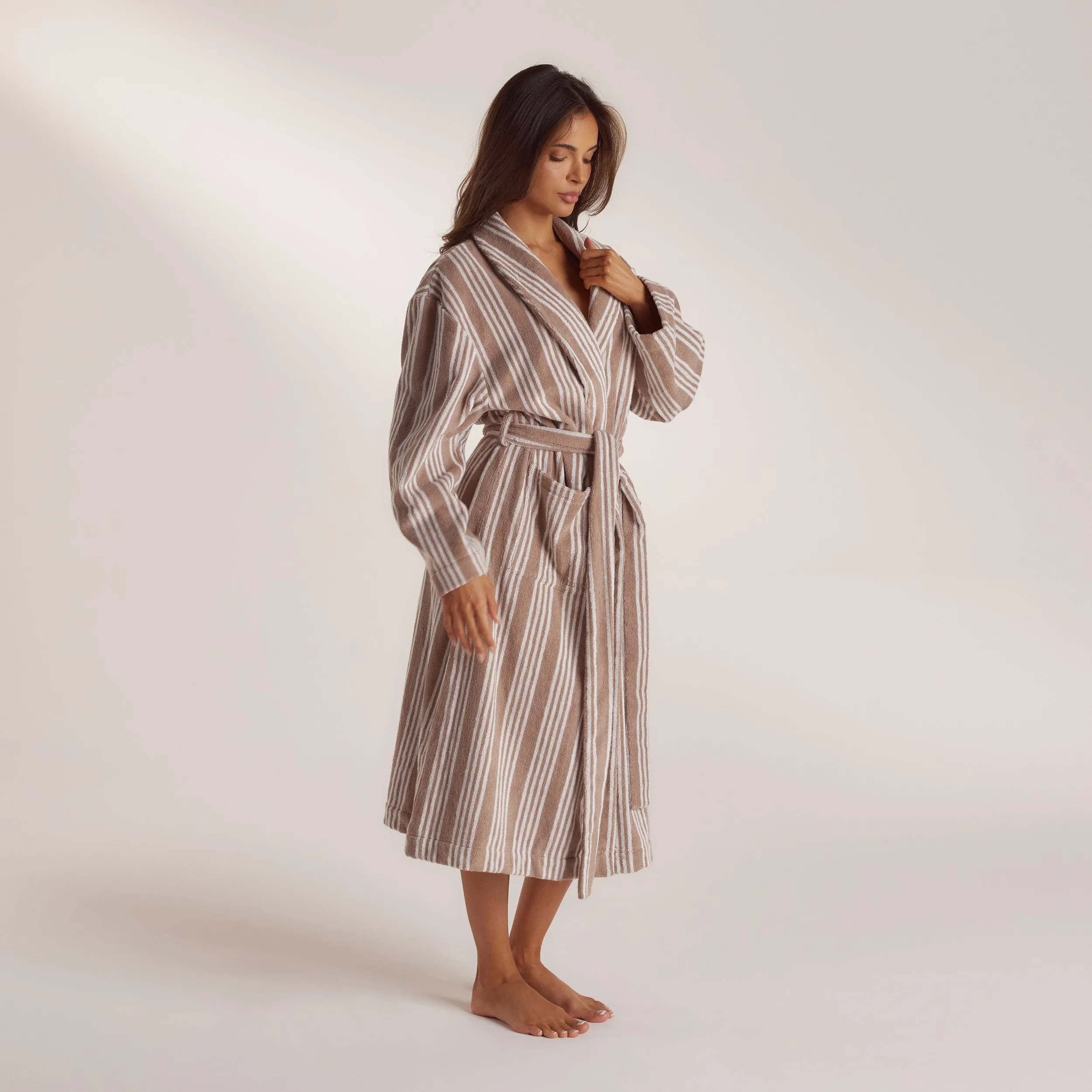 Towelling Dressing Gown - Striped Malt sold by Lounge Underwear product image thumbnail 4