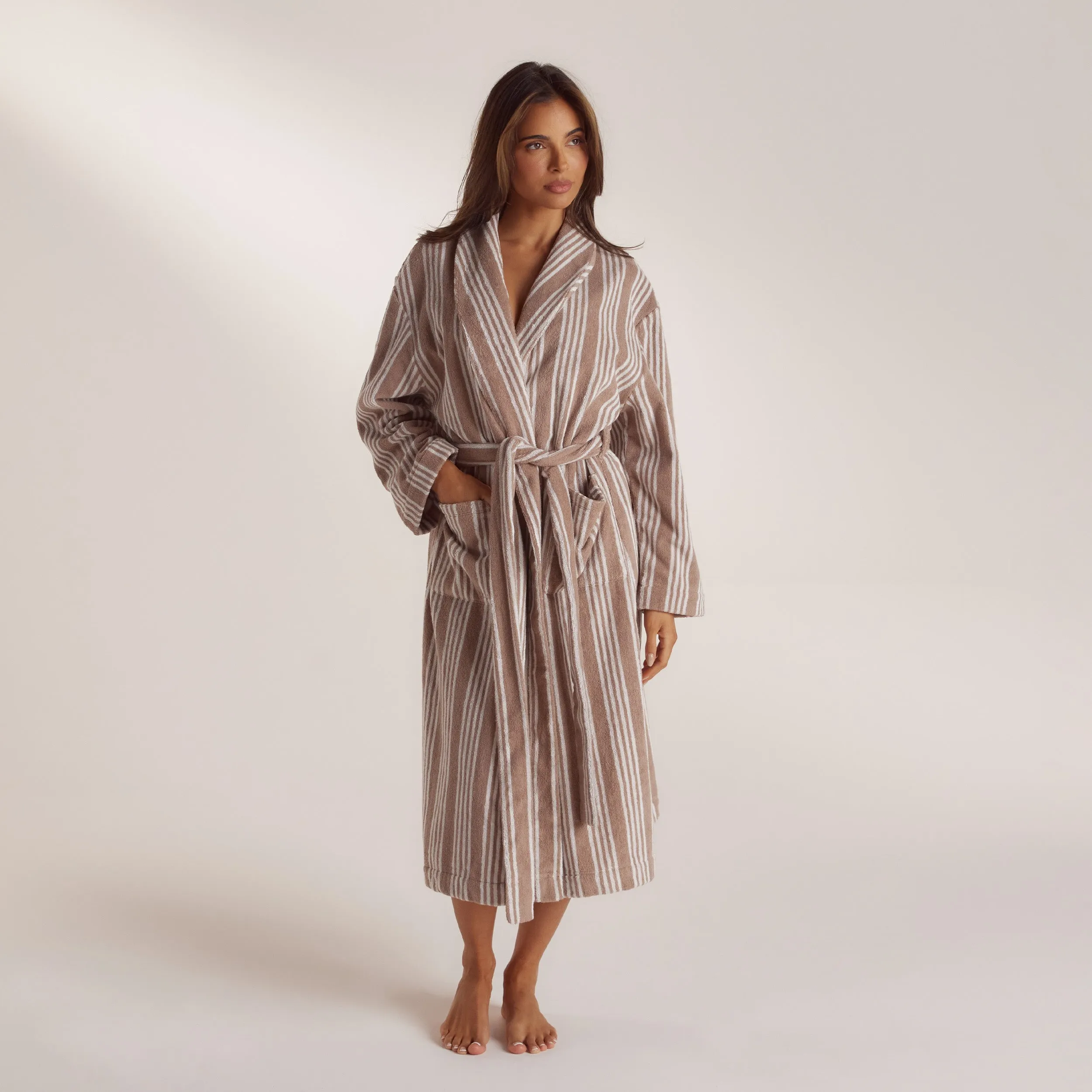 Towelling Dressing Gown - Striped Malt sold by Lounge Underwear