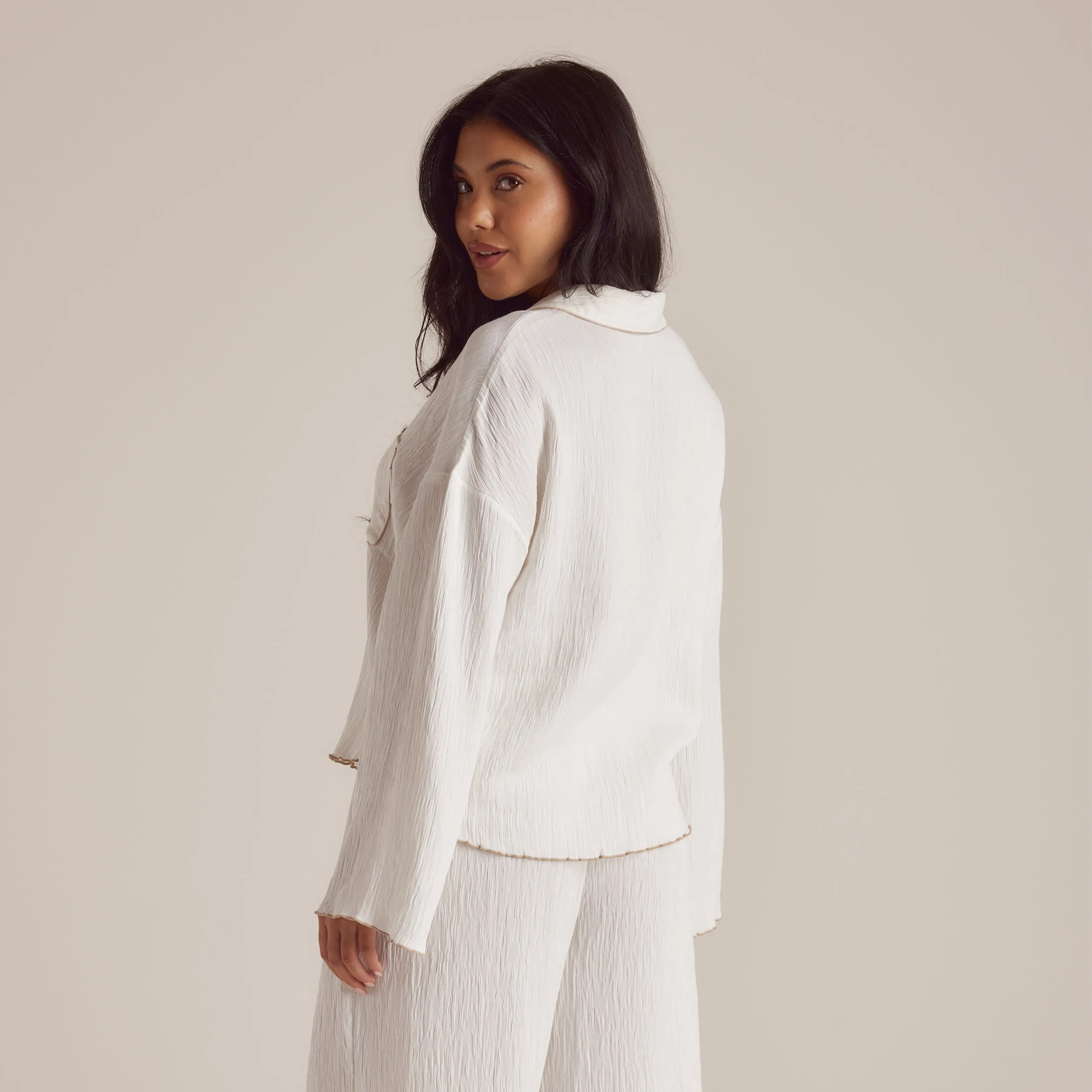 Crinkle Pyjama Shirt - White sold by Lounge Underwear product image thumbnail 2