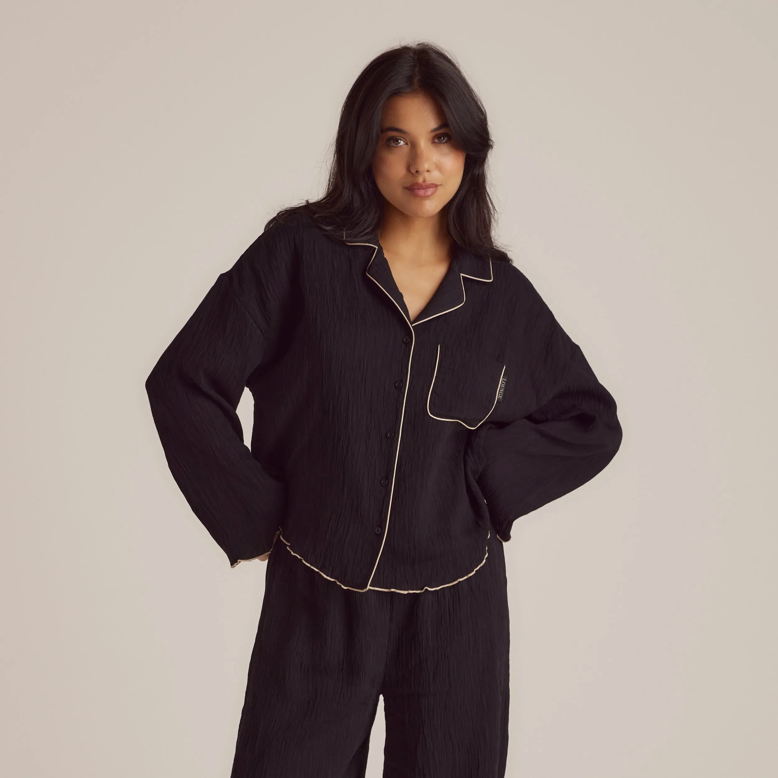 Crinkle Pyjama Shirt - Black sold by Lounge Underwear product image thumbnail 5