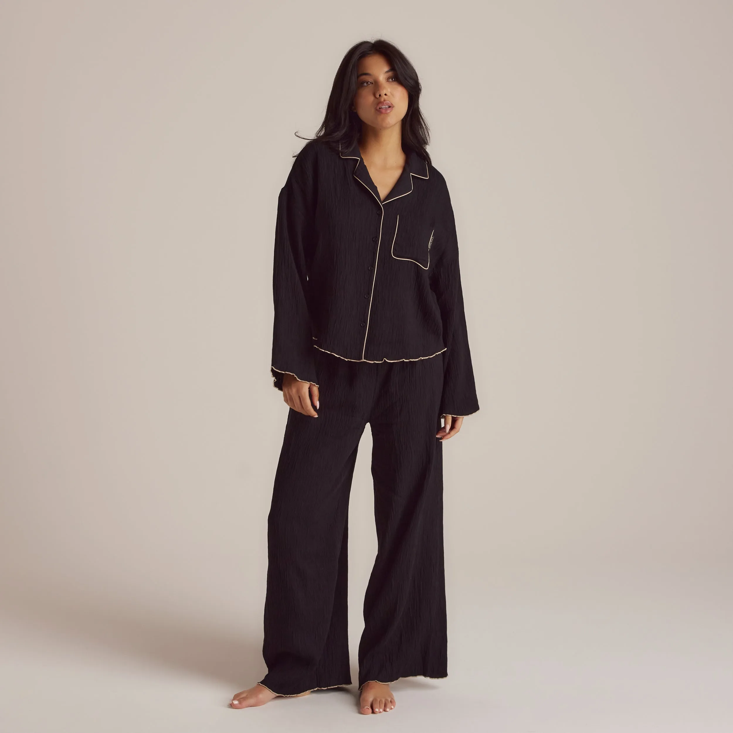 Crinkle Pyjama Shirt - Black sold by Lounge Underwear product image thumbnail 4