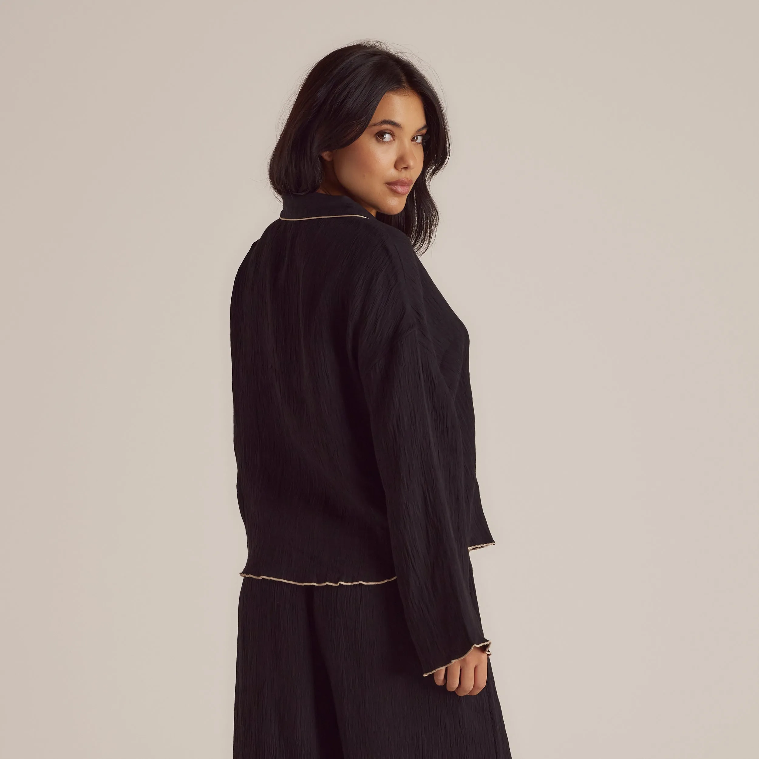 Crinkle Pyjama Shirt - Black sold by Lounge Underwear product image thumbnail 2