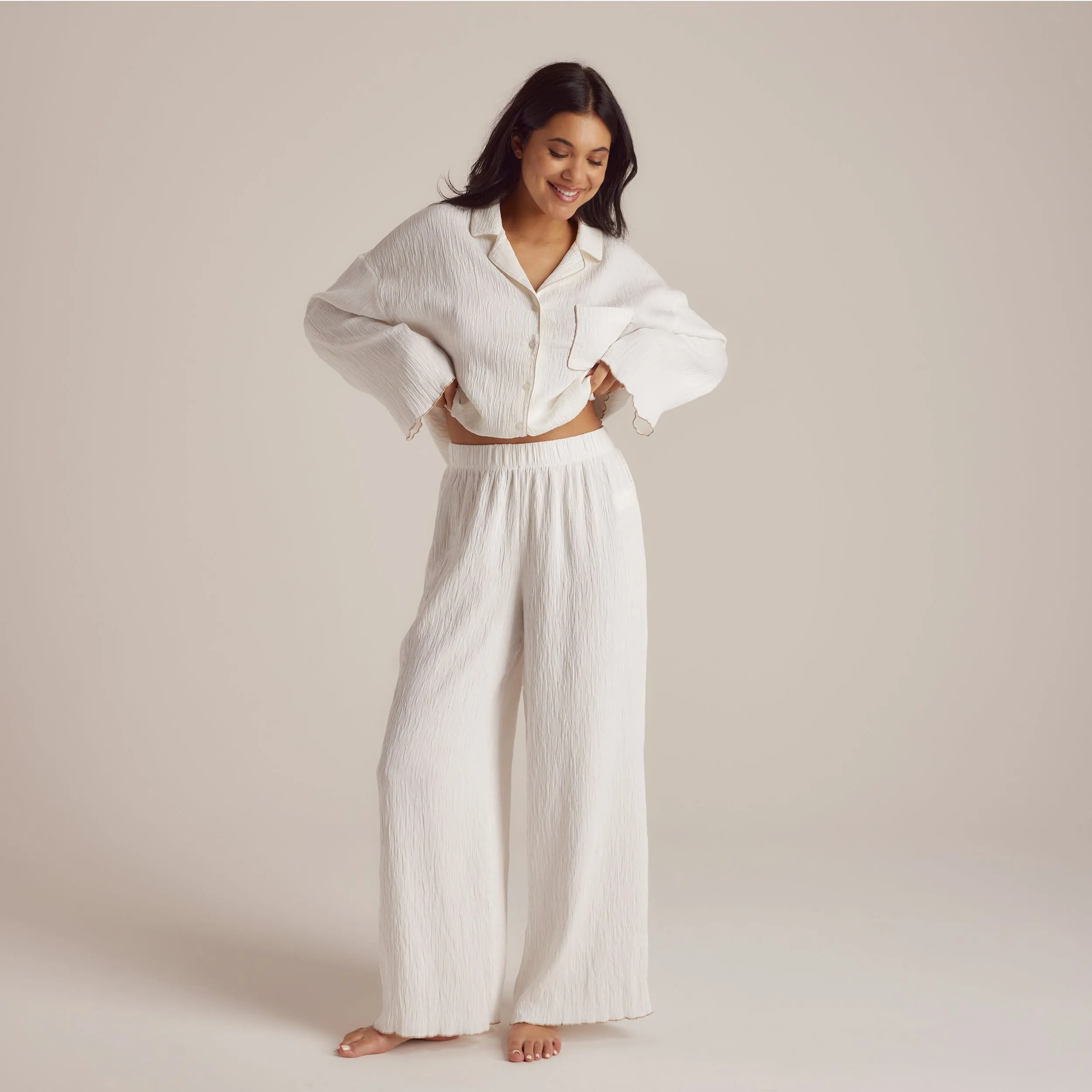 Crinkle Pyjama Bottoms - White sold by Lounge Underwear product image thumbnail 3