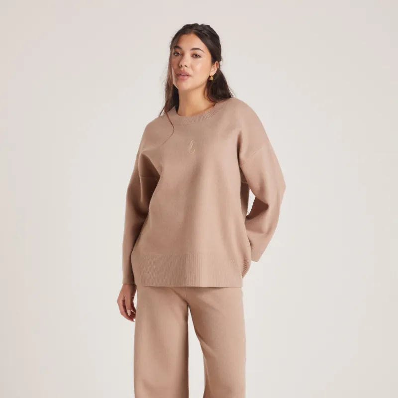 Knitted Crew Neck Jumper - Mink sold by Lounge Underwear