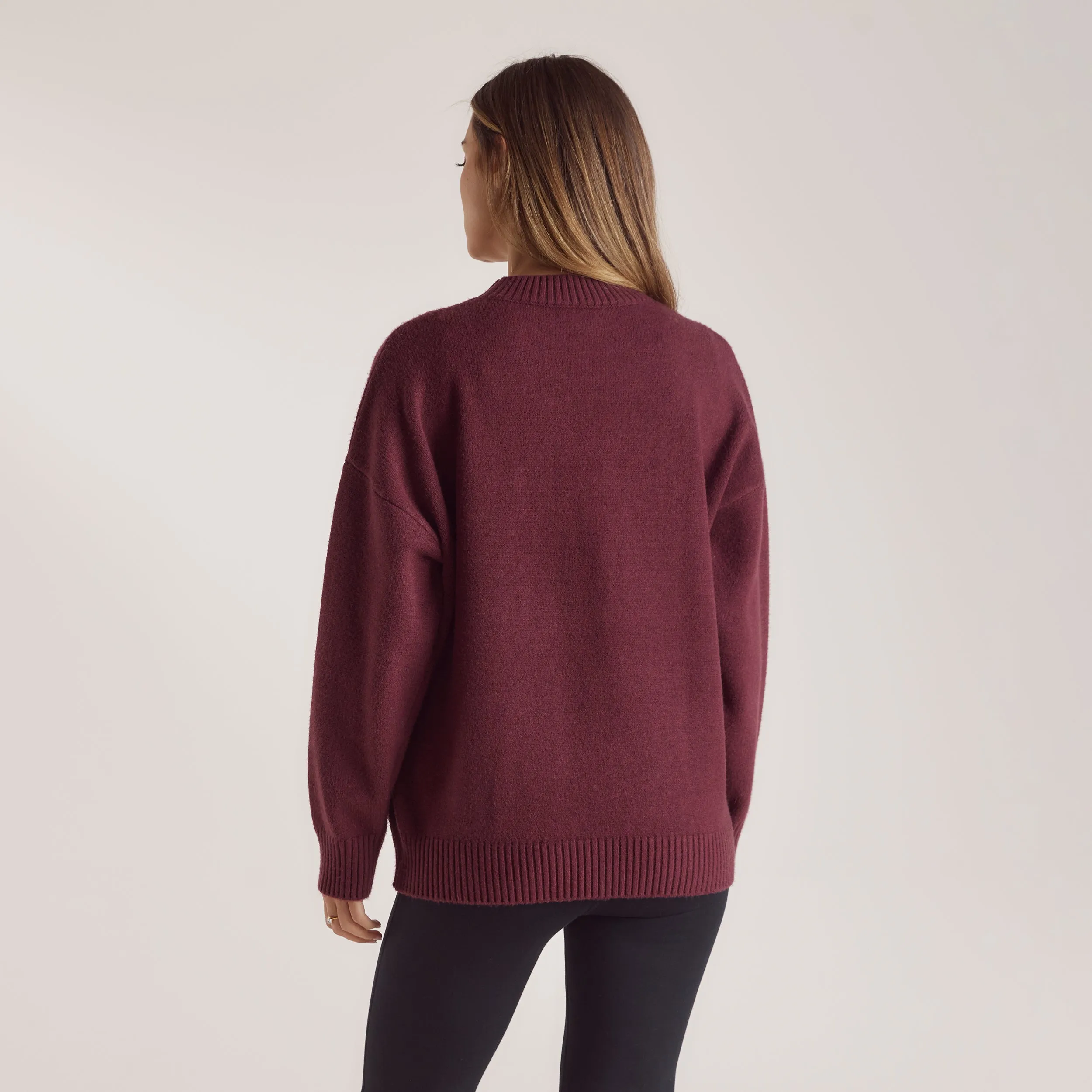 Stripe Knitted Crew Neck Jumper - Burgundy sold by Lounge Underwear product image thumbnail 2