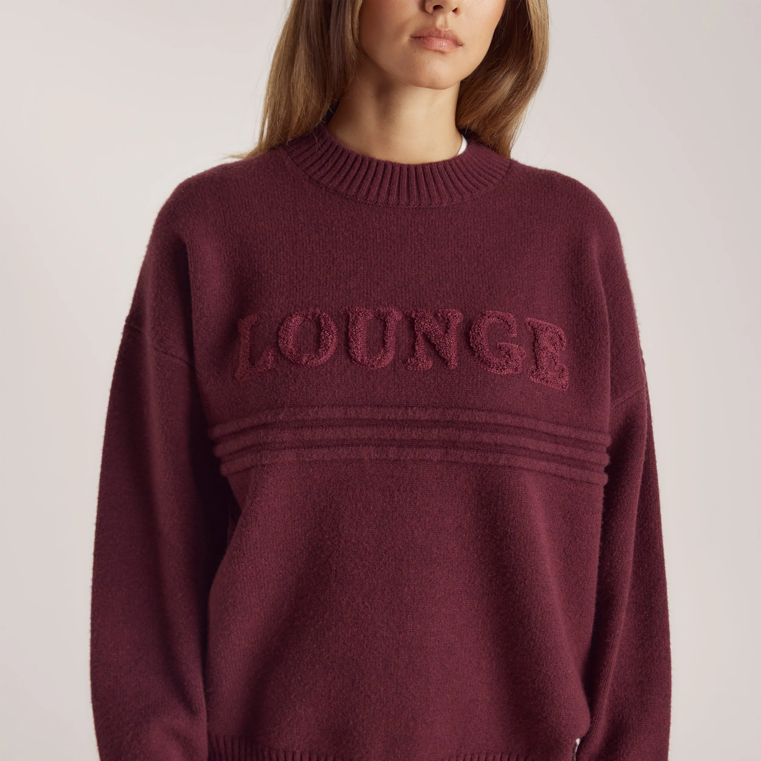 Stripe Knitted Crew Neck Jumper - Burgundy sold by Lounge Underwear