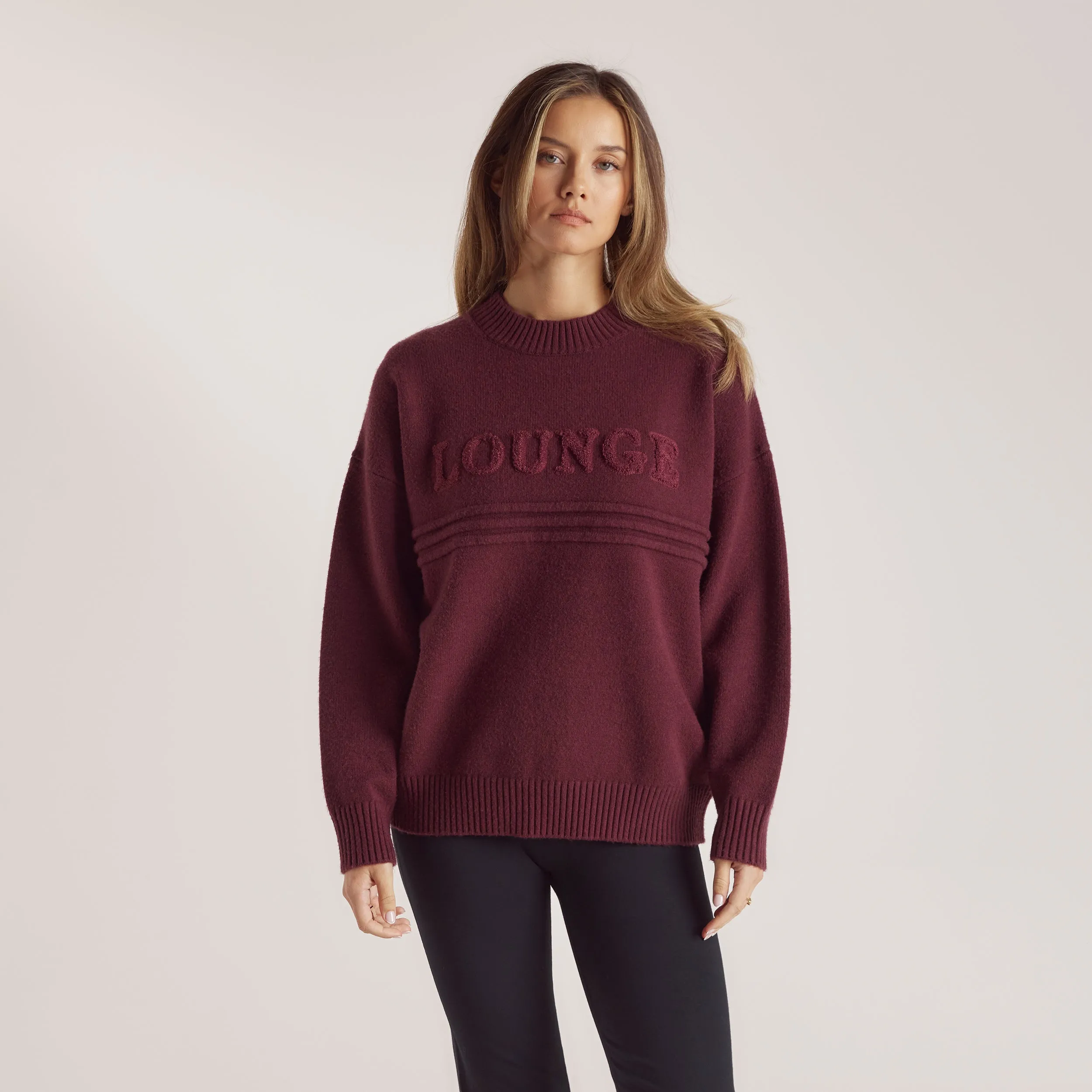 Stripe Knitted Crew Neck Jumper - Burgundy sold by Lounge Underwear product image thumbnail 3