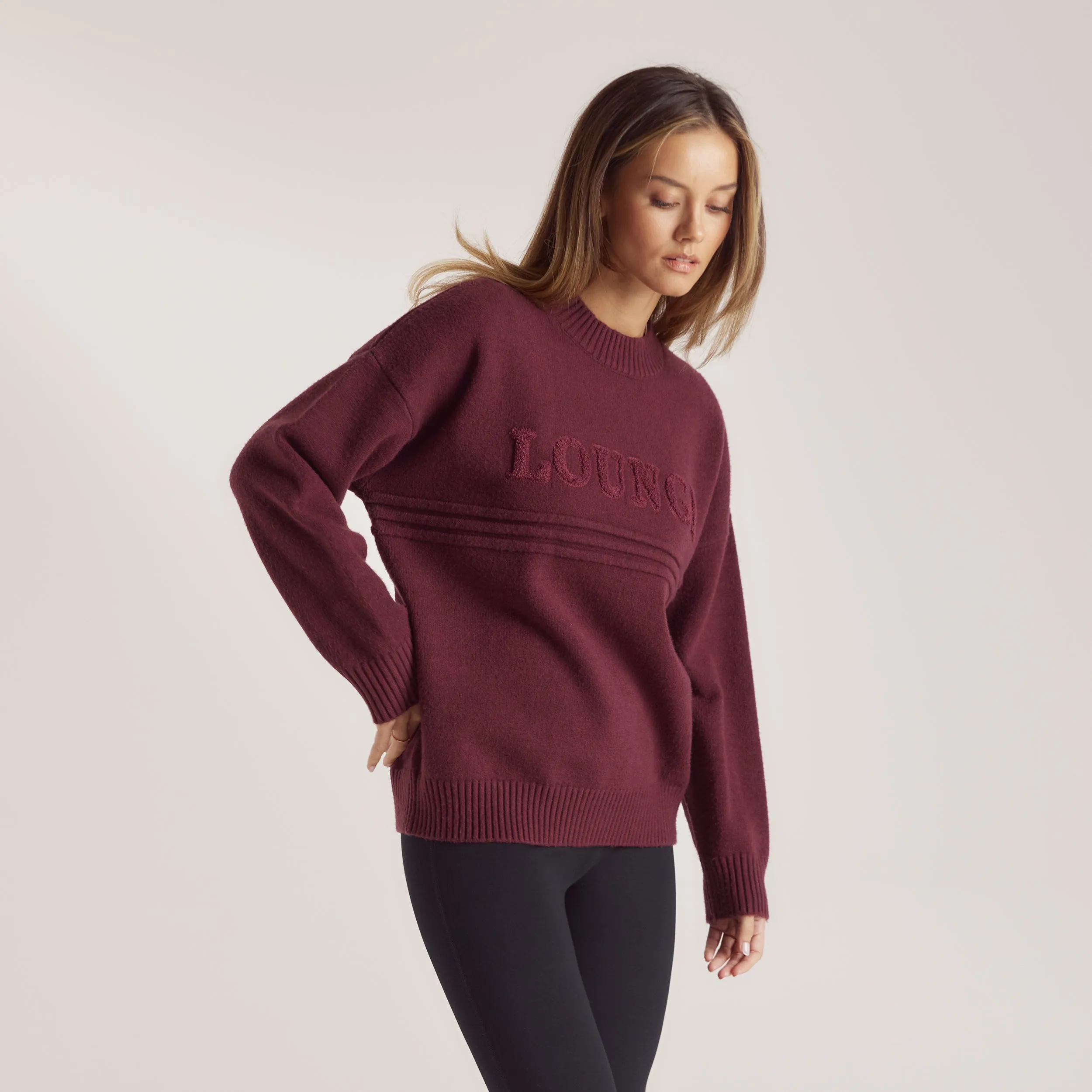 Stripe Knitted Crew Neck Jumper - Burgundy sold by Lounge Underwear product image thumbnail 5