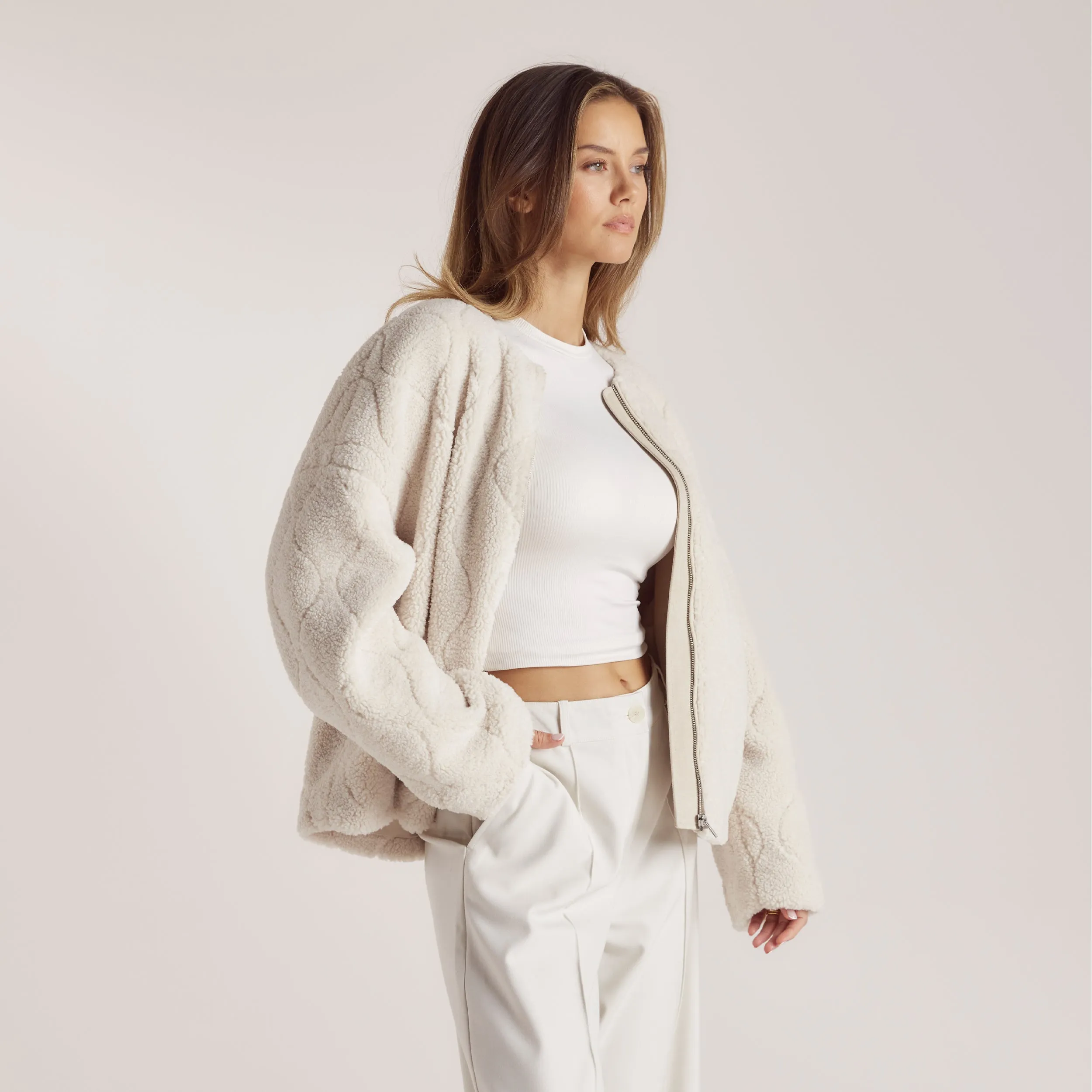 Embossed Borg Jacket - Cream sold by Lounge Underwear product image thumbnail 5