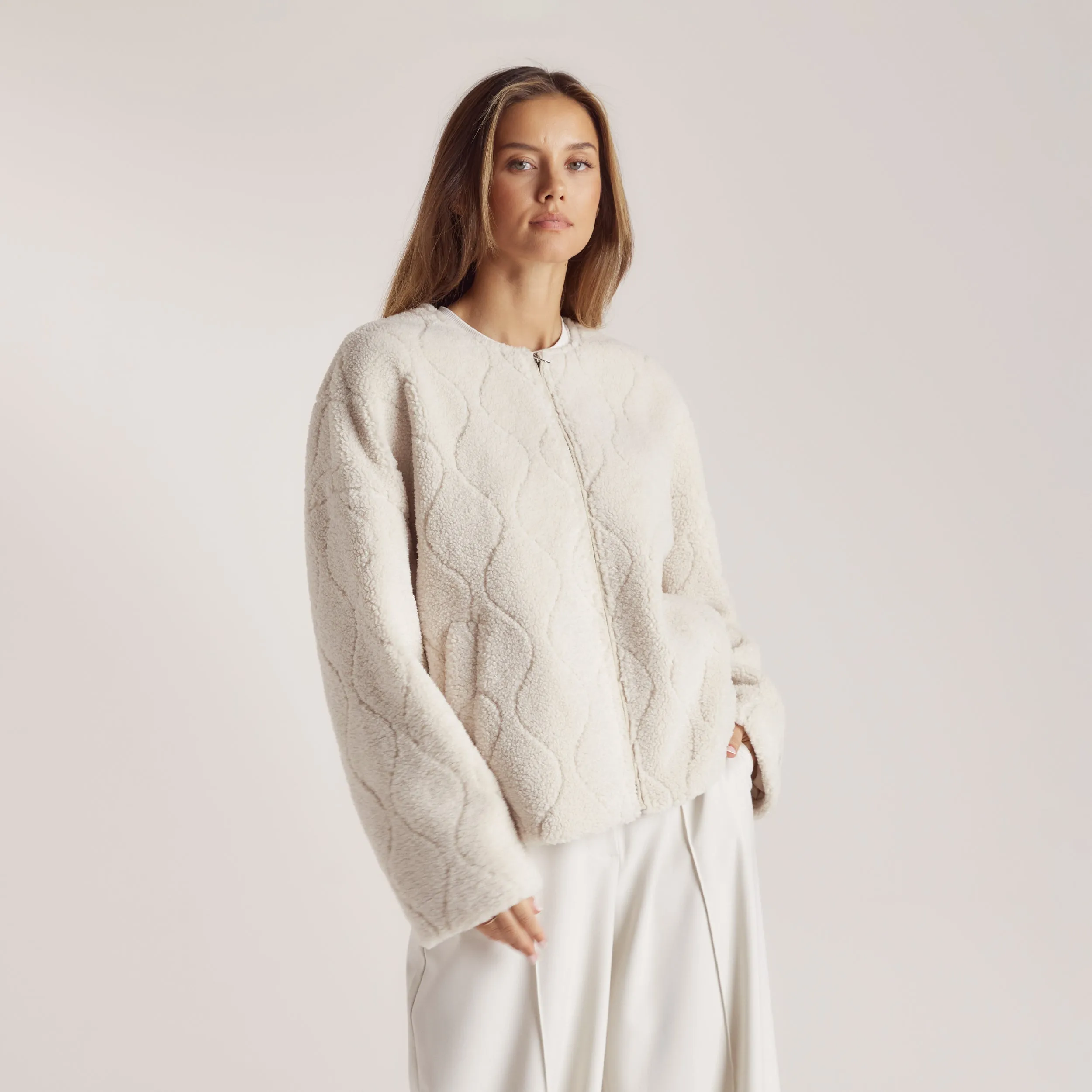 Embossed Borg Jacket - Cream sold by Lounge Underwear product image thumbnail 4