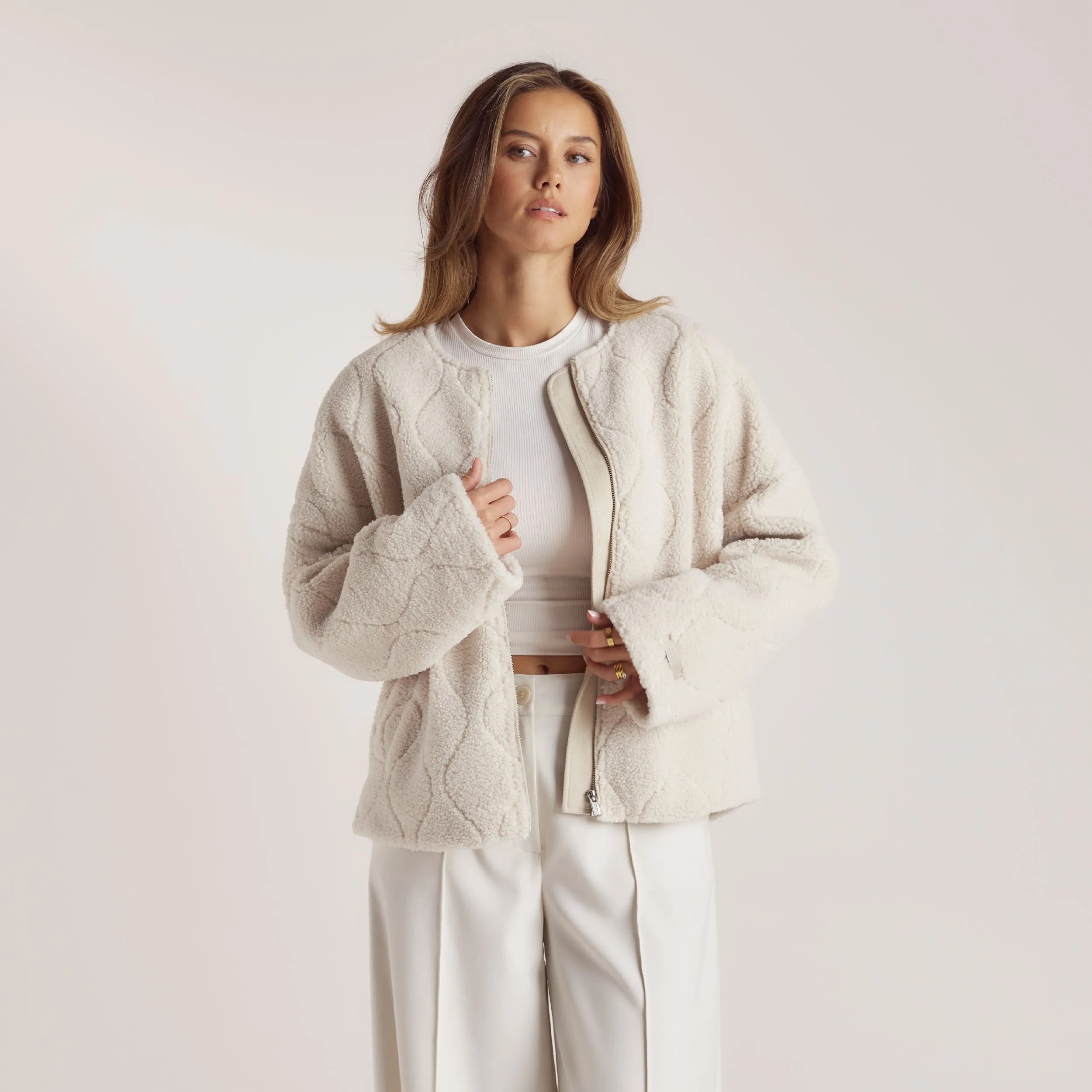 Embossed Borg Jacket - Cream sold by Lounge Underwear