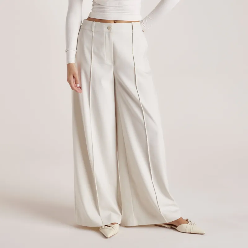 Wide-Leg Tailored Trousers - Cream sold by Lounge Underwear