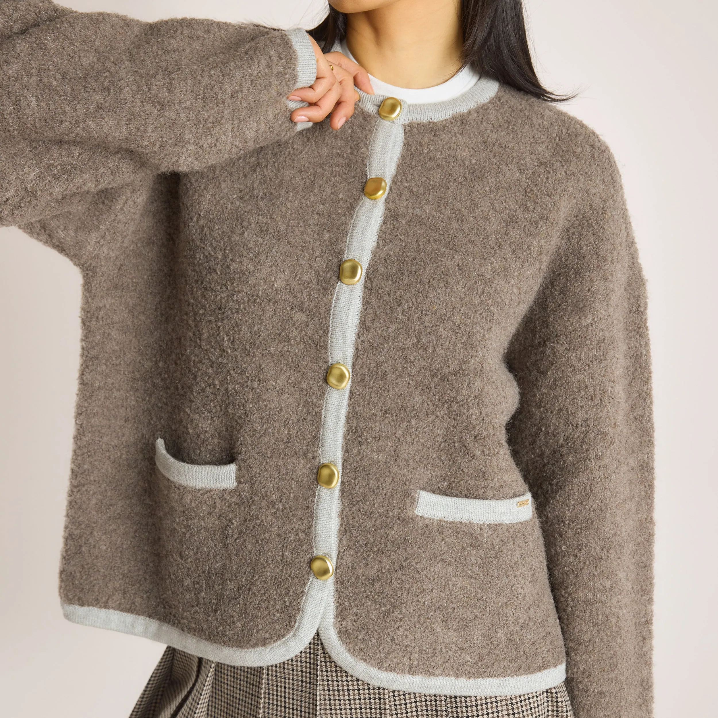 Knitted Wool Blend Jacket - Truffle sold by Lounge Underwear