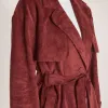 Suedette Trench Coat - Burgundy sold by Lounge Underwear