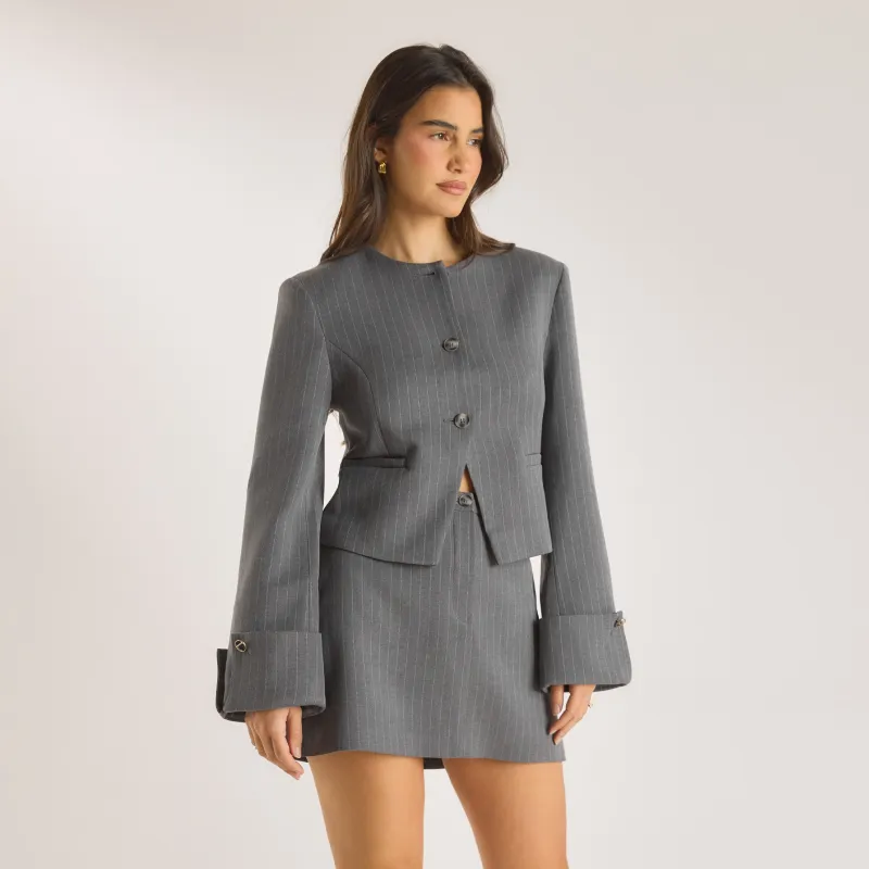 Structured Jacket - Grey Pinstripe sold by Lounge Underwear