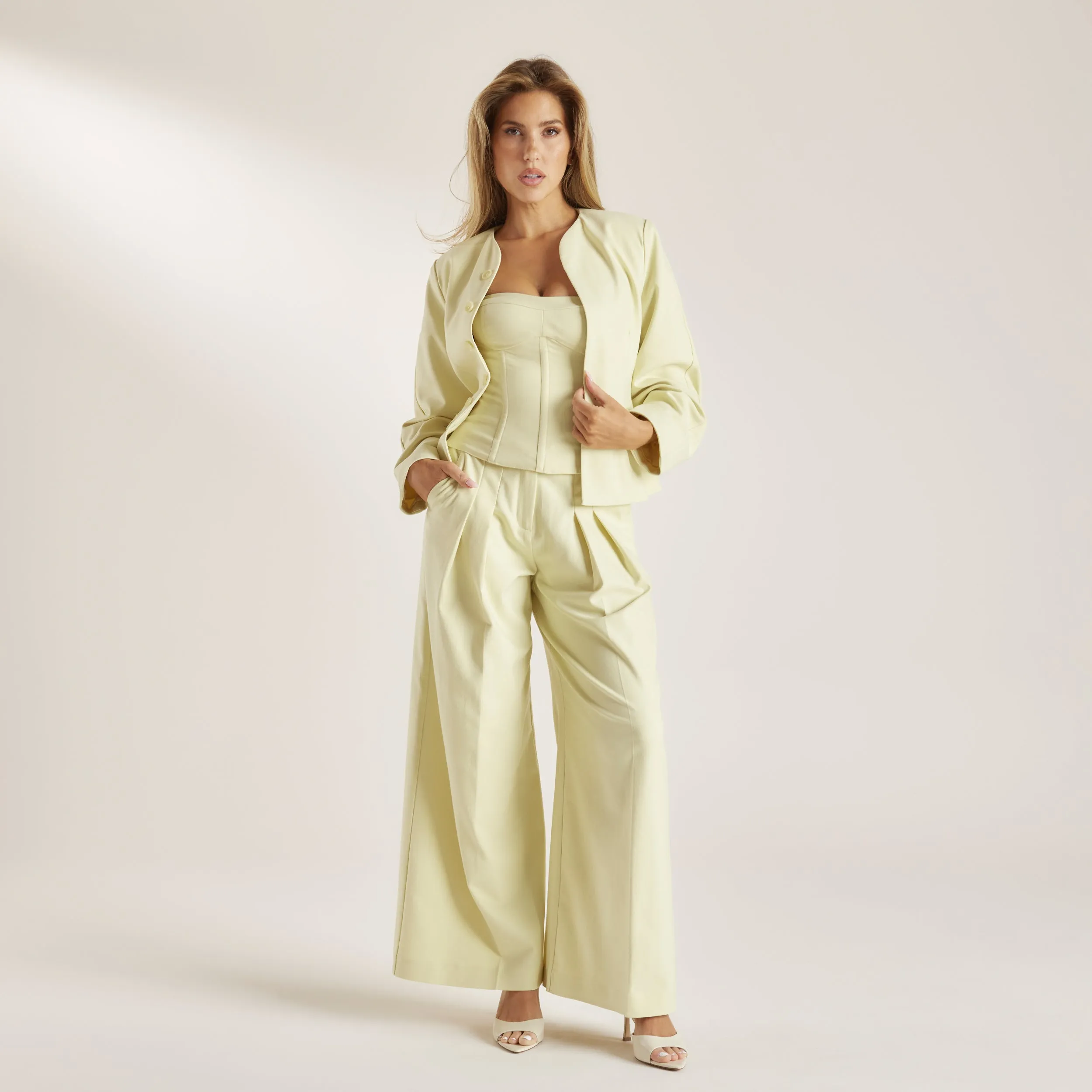 Woven Wide-Leg Trousers - Buttermilk sold by Lounge Underwear product image thumbnail 3