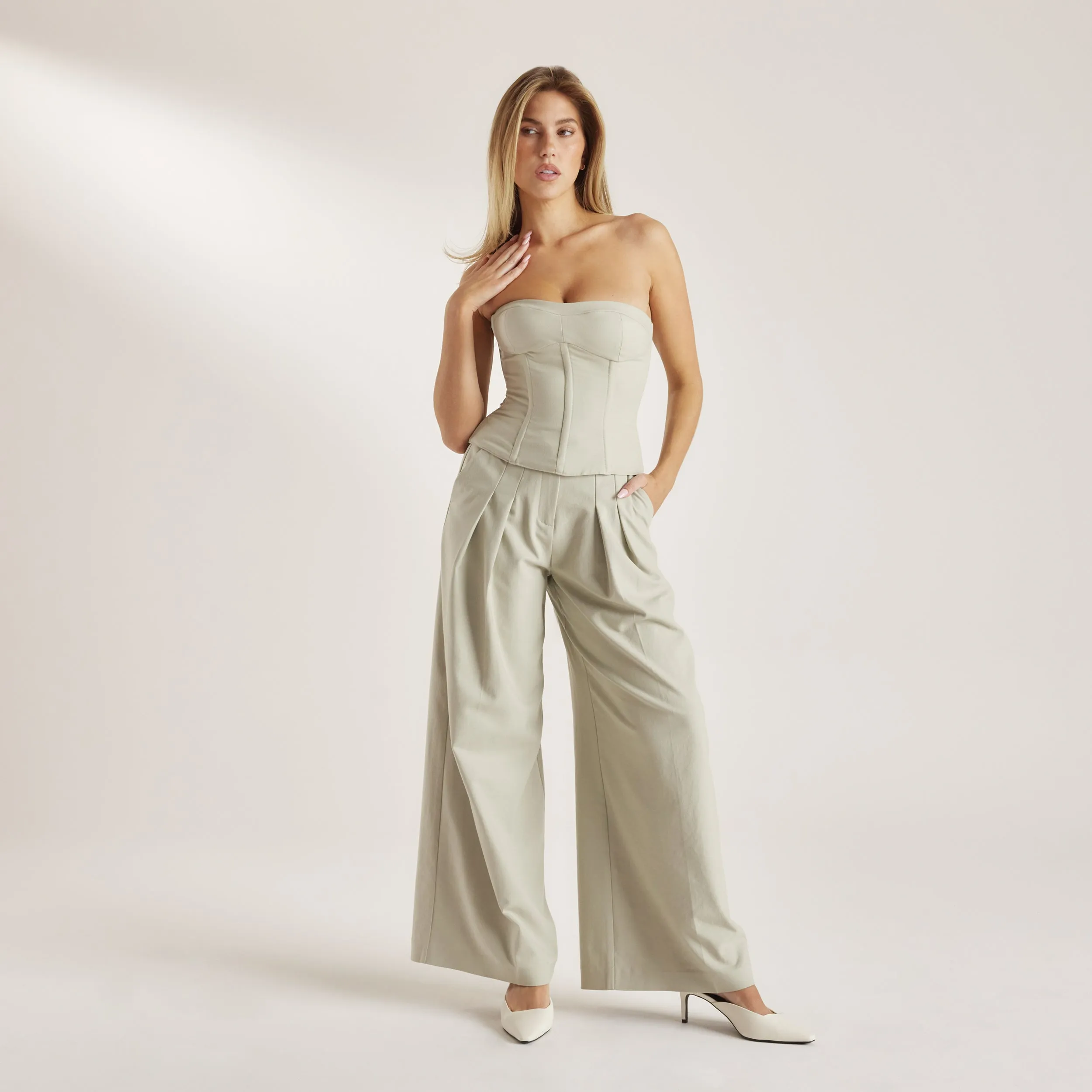 Woven Wide-Leg Trousers - Sage sold by Lounge Underwear product image thumbnail 3