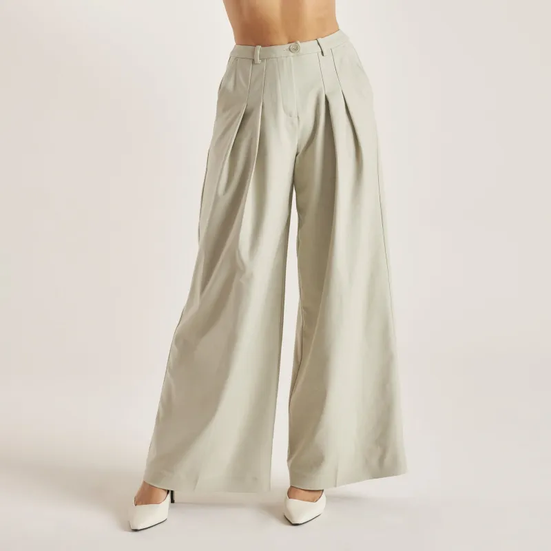 Woven Wide-Leg Trousers - Sage sold by Lounge Underwear
