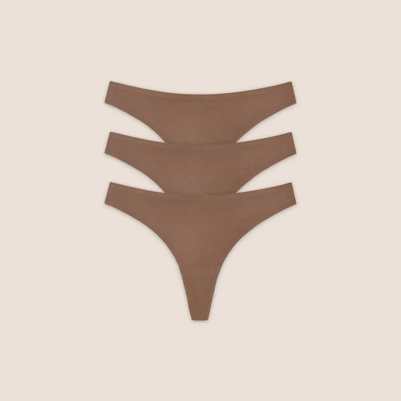 Seamless Bonded Thongs (3-Pack) - Chestnut sold by Lounge Underwear