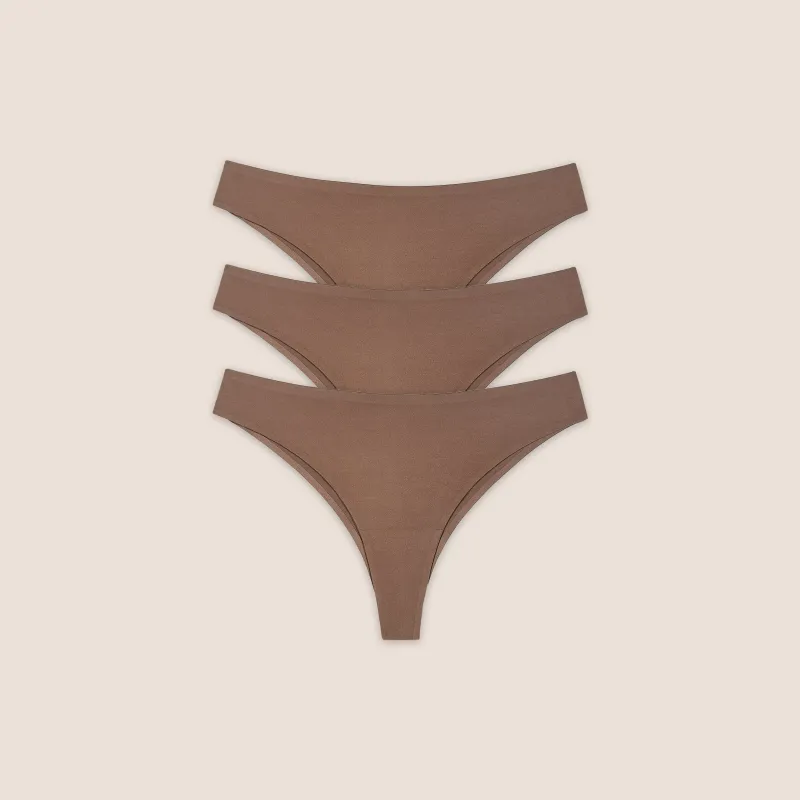 Seamless Bonded Brazilian Briefs (3-Pack) - Chestnut sold by Lounge Underwear