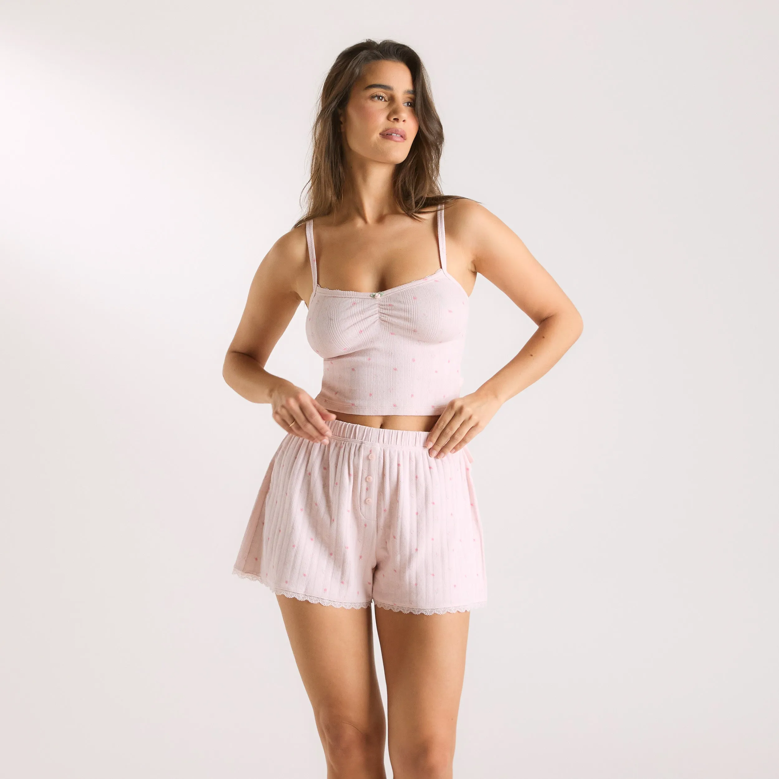 Pointelle Cami Pyjama Top - Pink Floral sold by Lounge Underwear product image thumbnail 3