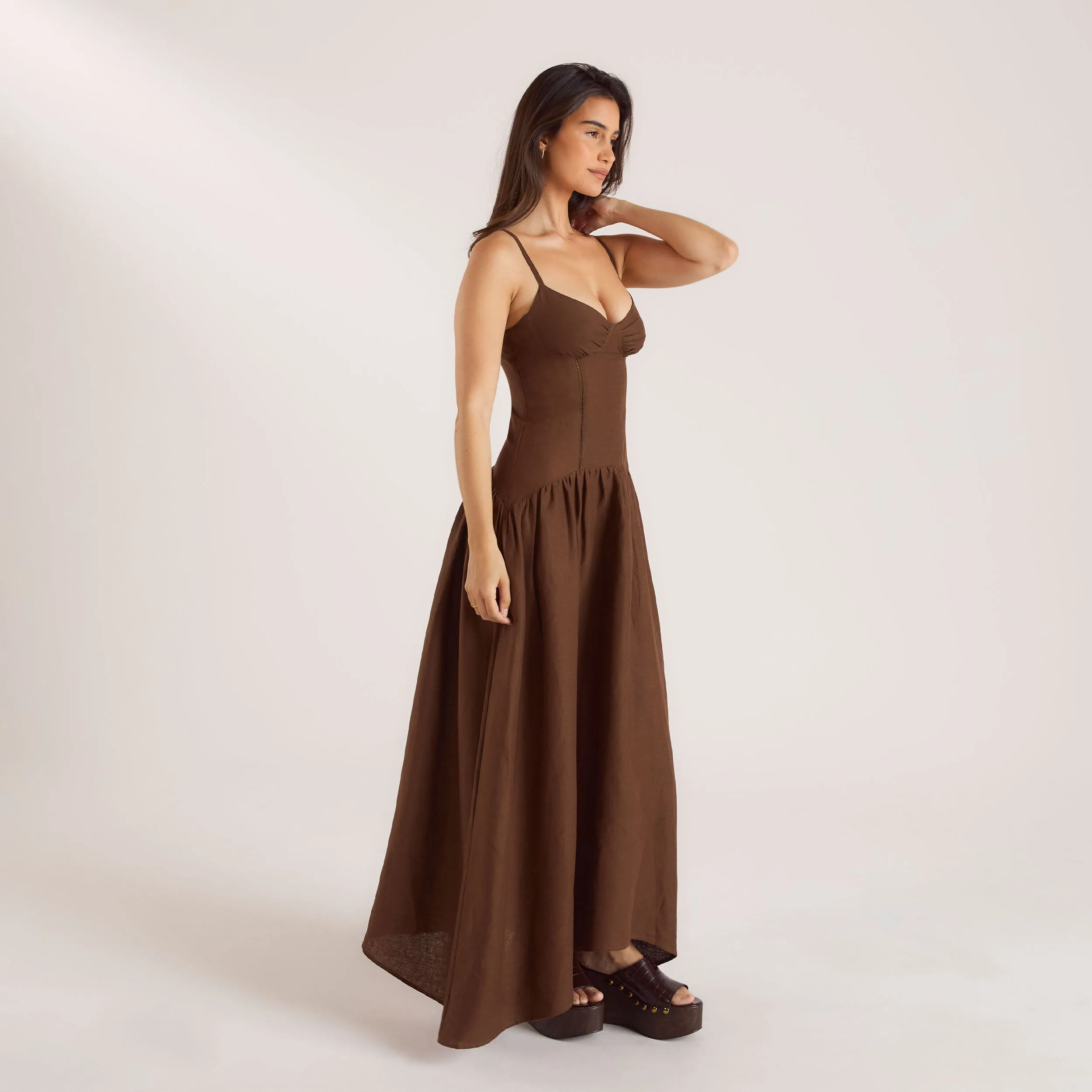 Drop-Waist Linen Maxi Dress - Chocolate sold by Lounge Underwear product image thumbnail 5