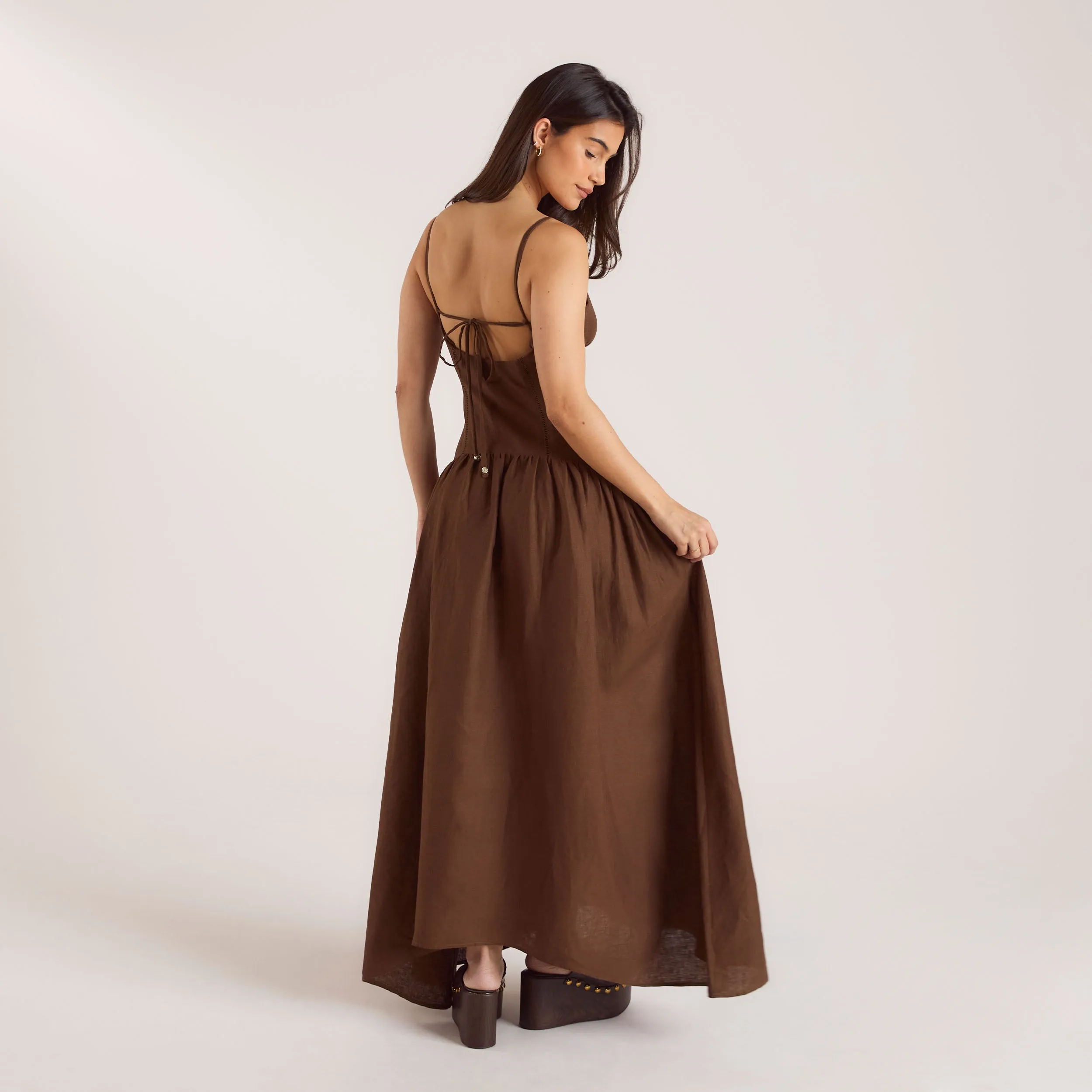 Drop-Waist Linen Maxi Dress - Chocolate sold by Lounge Underwear product image thumbnail 2