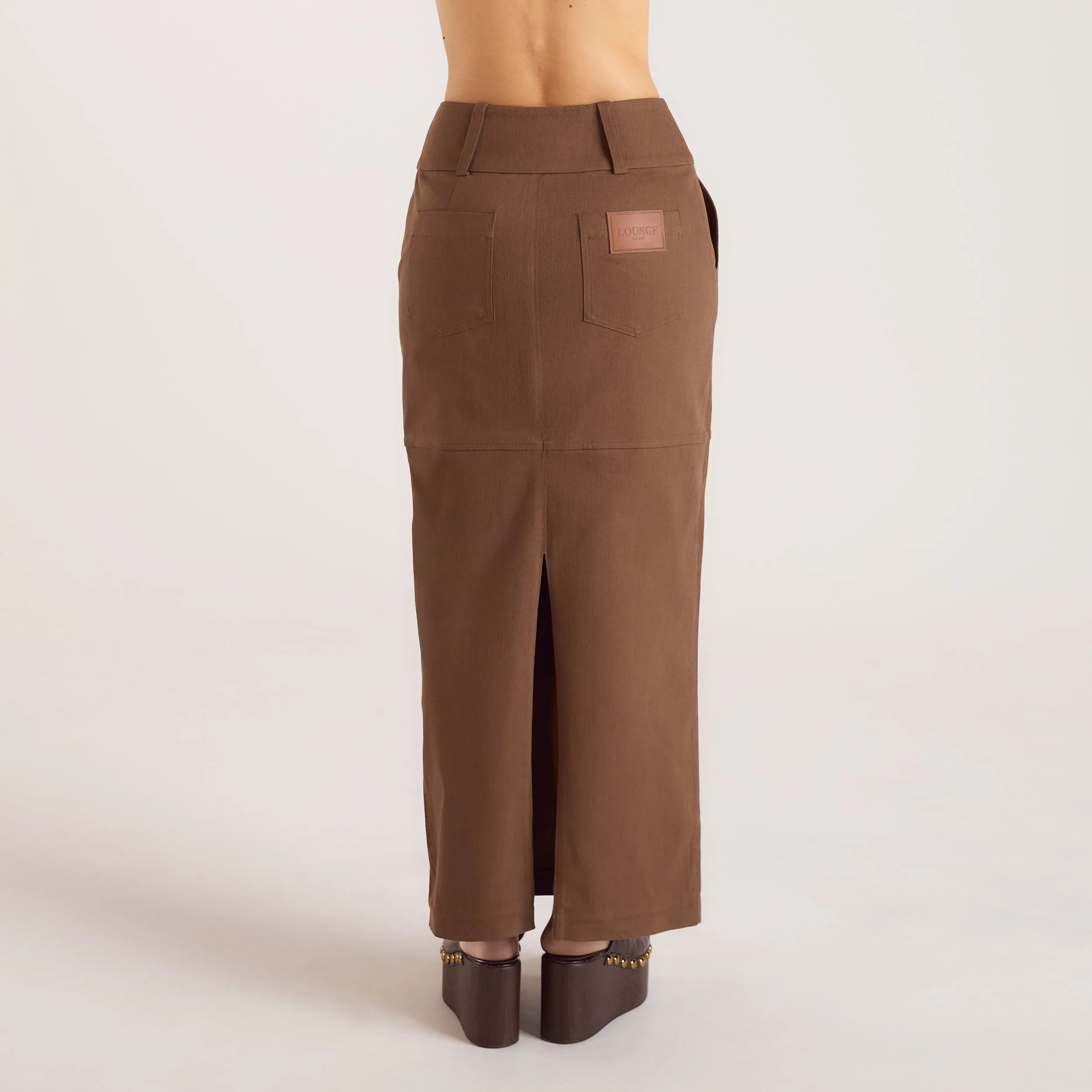 Double Button Woven Maxi Skirt - Chocolate sold by Lounge Underwear product image thumbnail 2