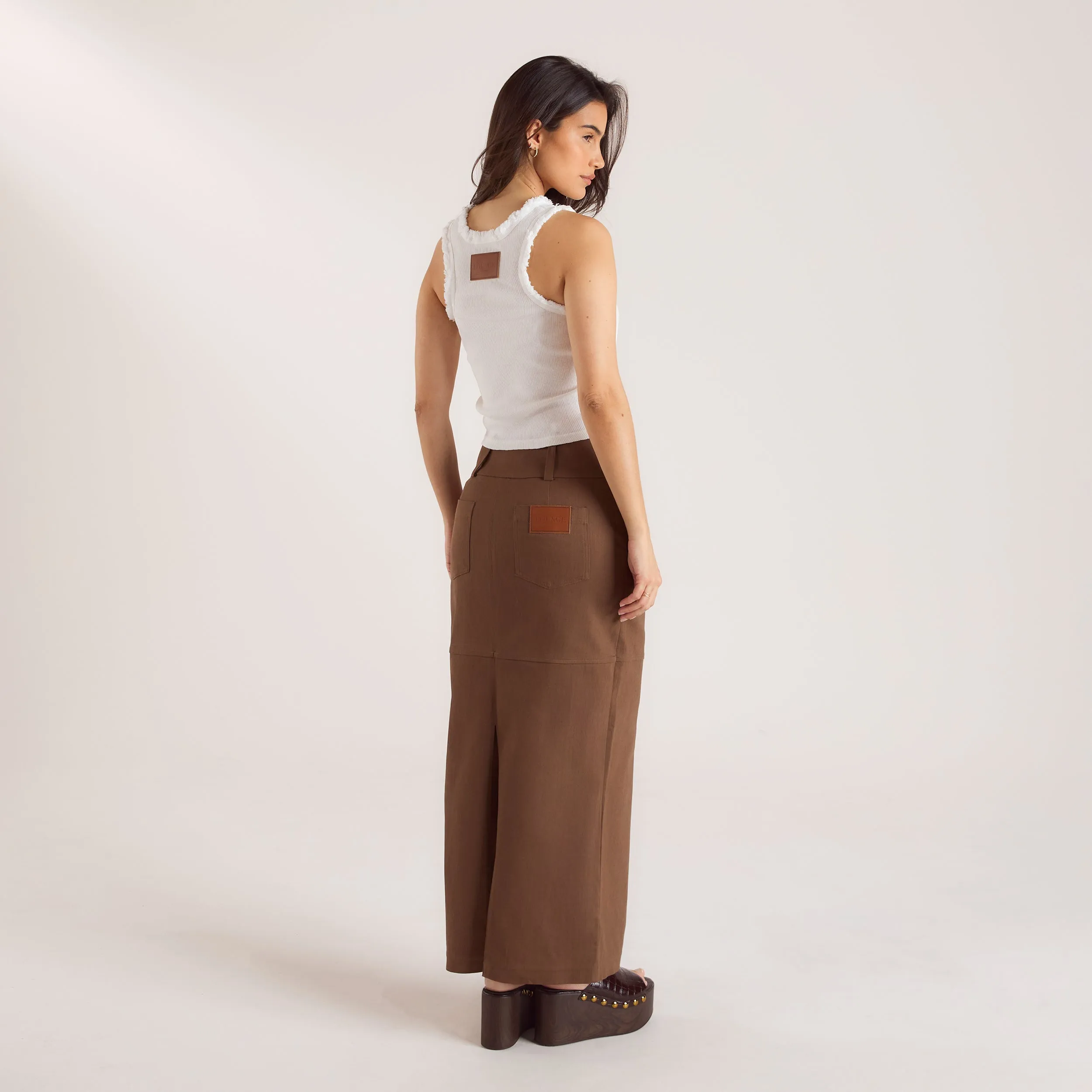 Double Button Woven Maxi Skirt - Chocolate sold by Lounge Underwear product image thumbnail 5