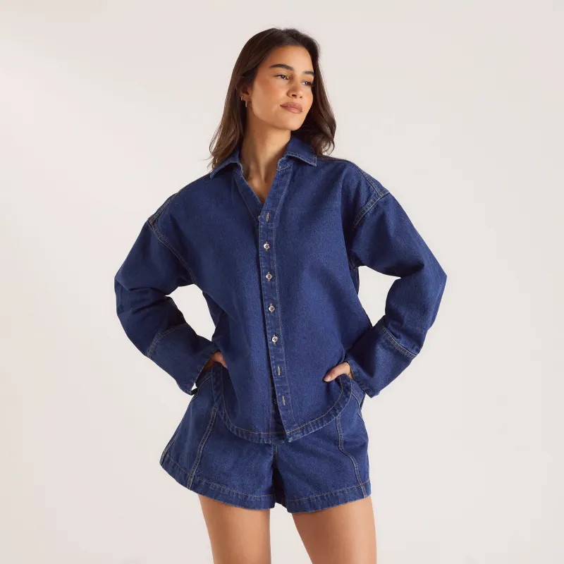 Oversized Denim Shirt - Blue sold by Lounge Underwear