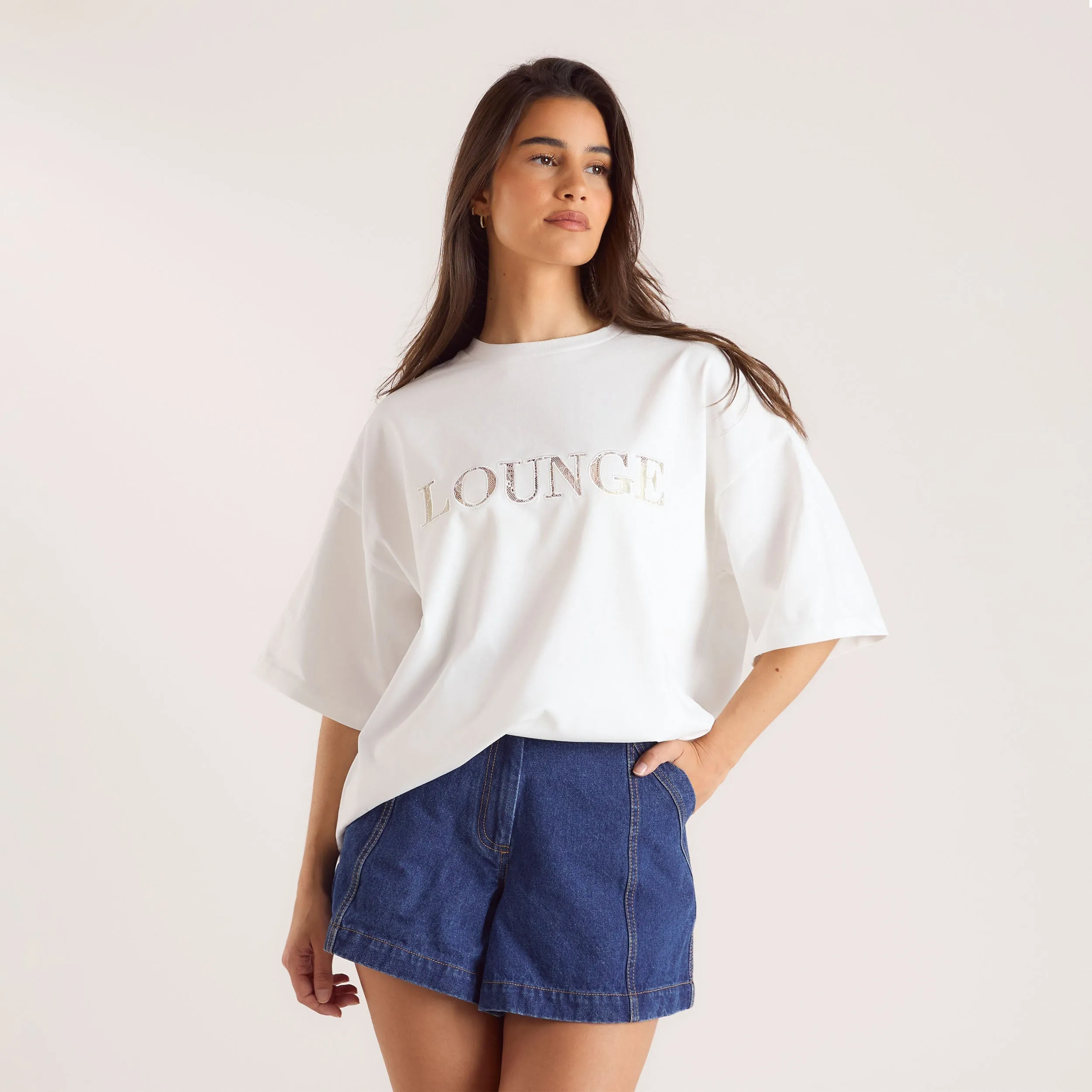 Oversized Lace Appliqué T-Shirt - White sold by Lounge Underwear