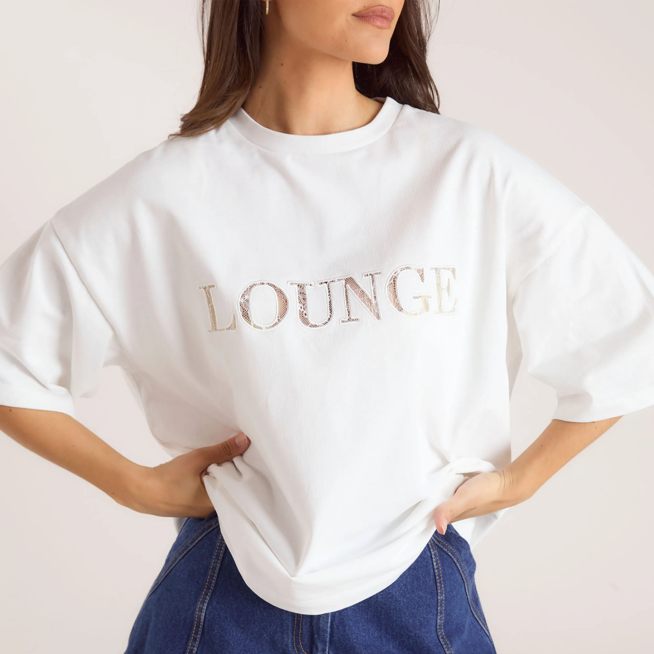 Oversized Lace Appliqué T-Shirt - White sold by Lounge Underwear product image thumbnail 4