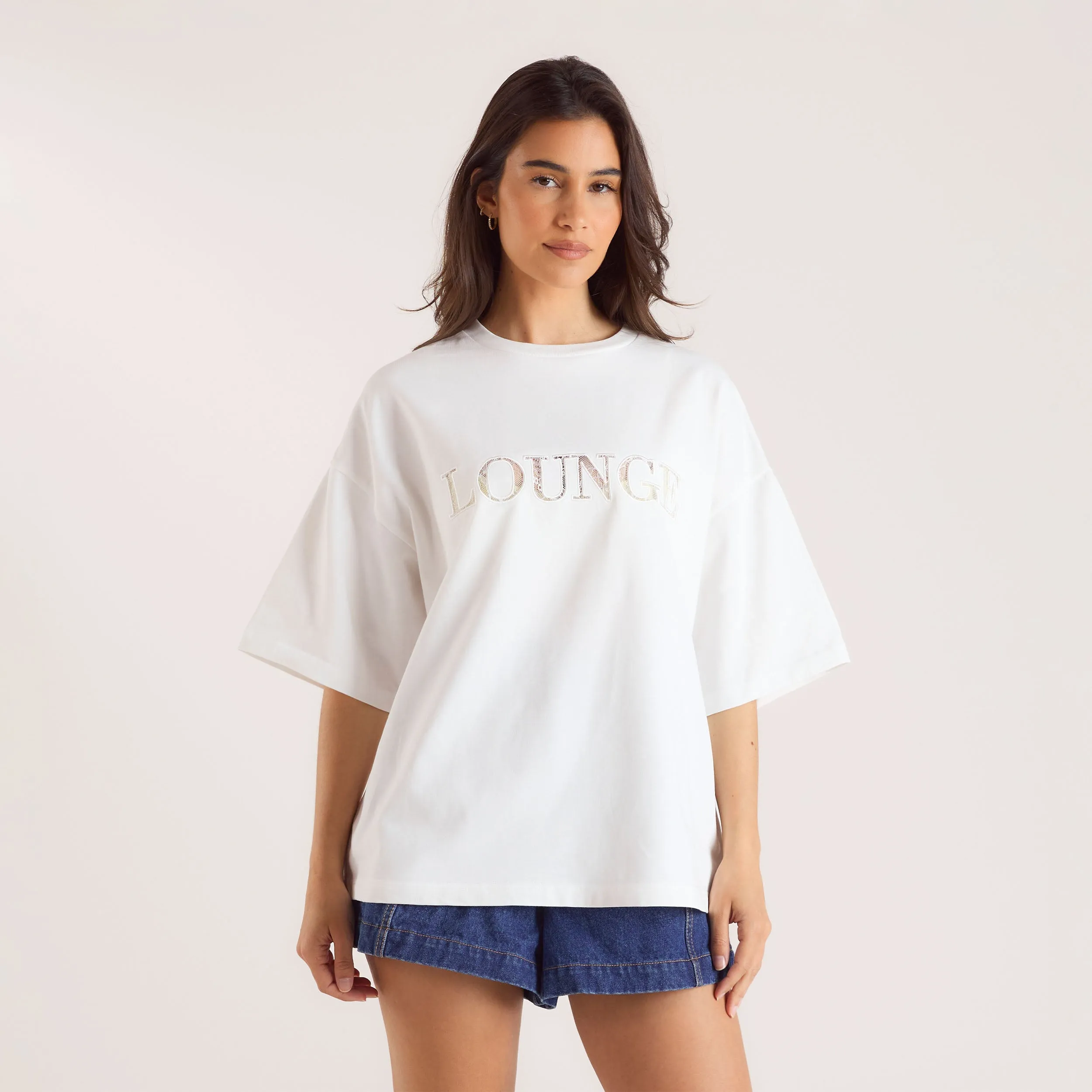 Oversized Lace Appliqué T-Shirt - White sold by Lounge Underwear product image thumbnail 3