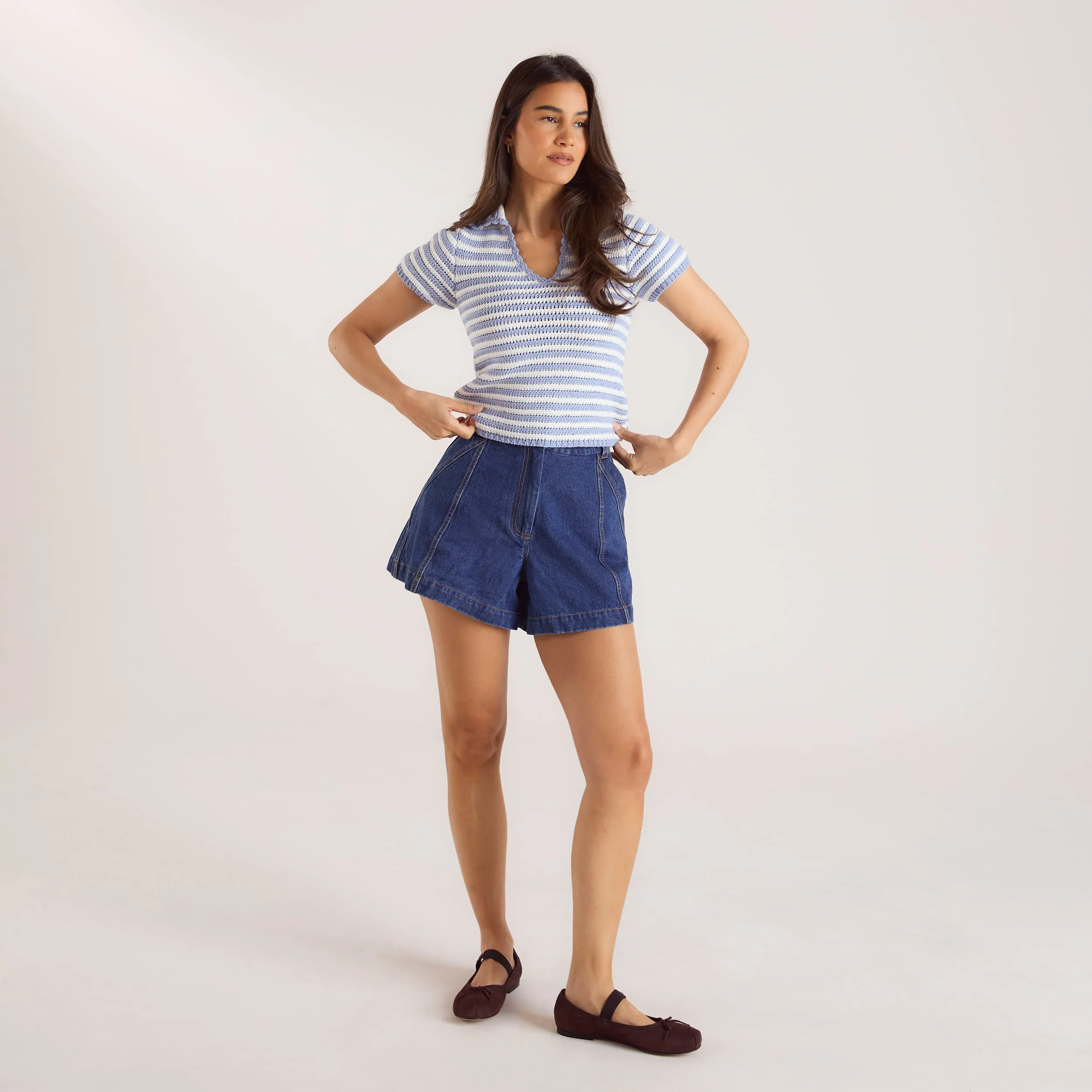Crochet Polo Top - Blue Stripe sold by Lounge Underwear product image thumbnail 3