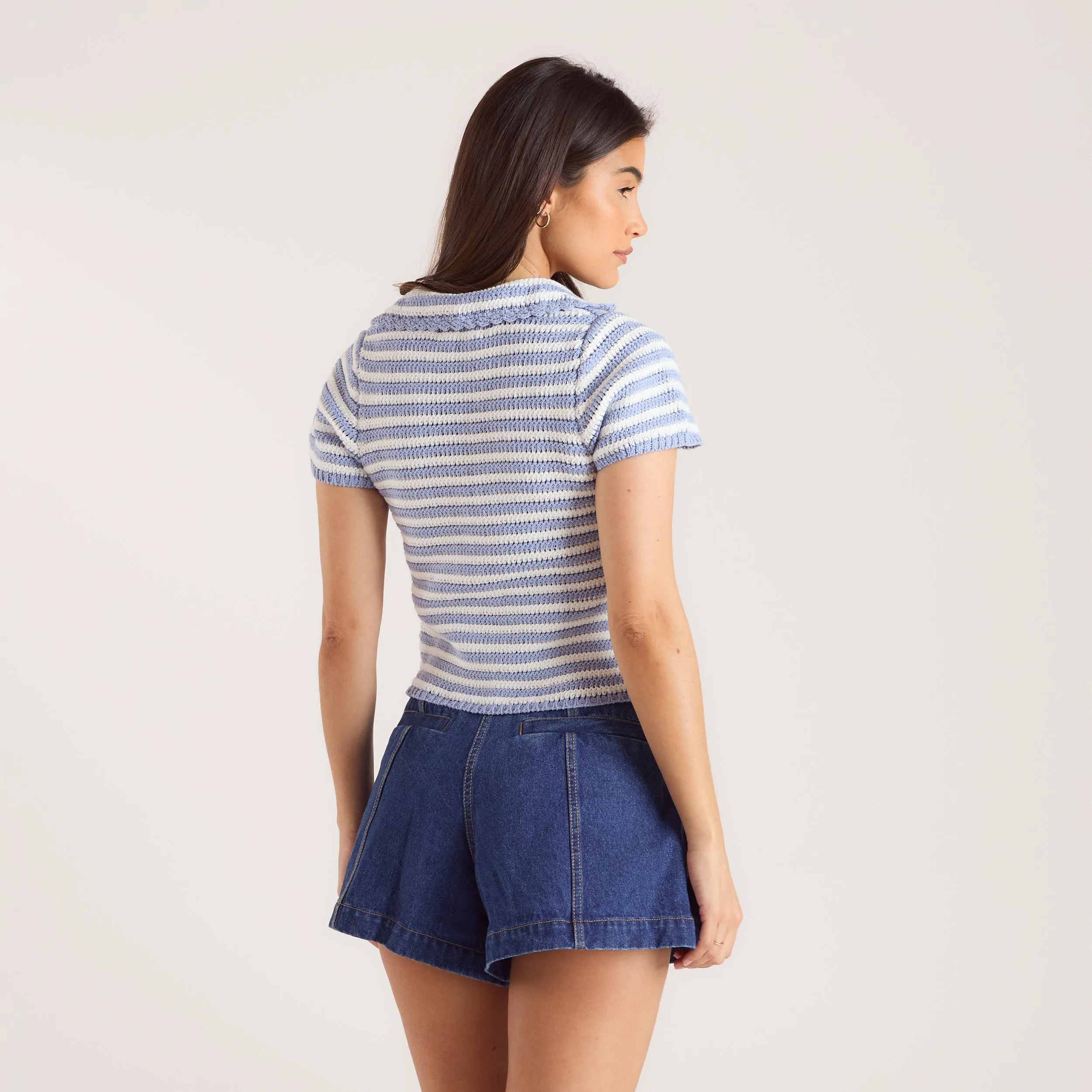 Crochet Polo Top - Blue Stripe sold by Lounge Underwear product image thumbnail 2