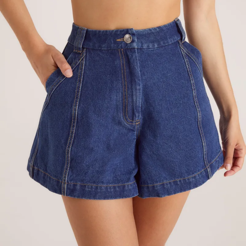 Wide-Hem Denim Shorts - Blue sold by Lounge Underwear
