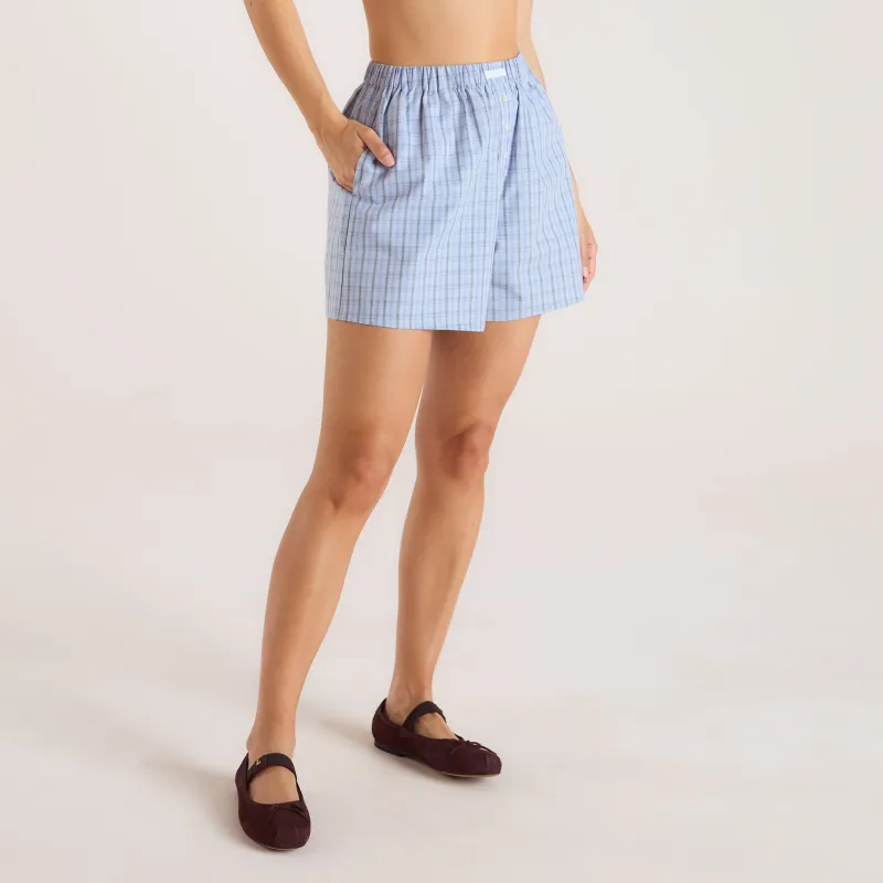 Checked Cotton Shorts - Blue sold by Lounge Underwear