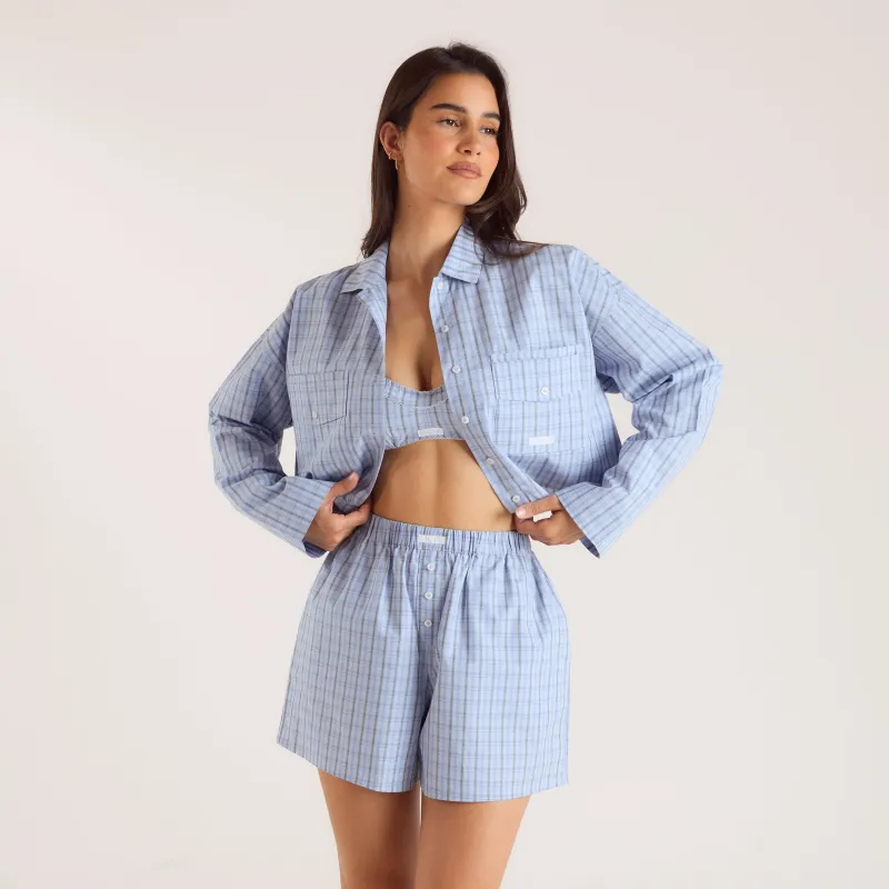 Checked Cotton Shirt - Blue sold by Lounge Underwear