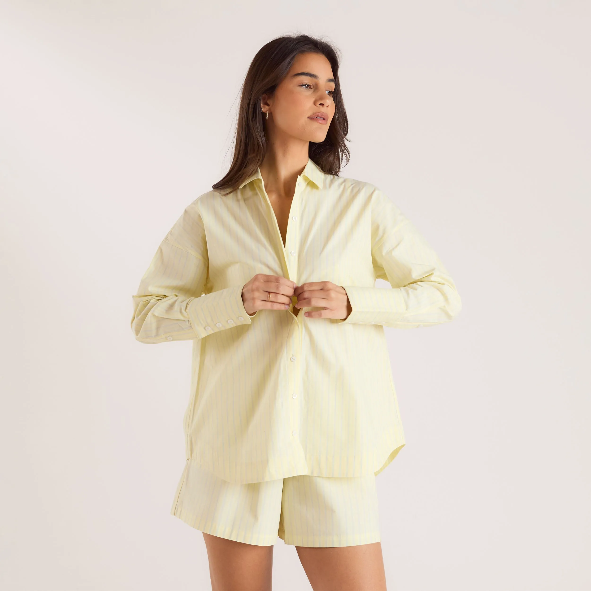 Oversized Striped Cotton Shirt - Yellow sold by Lounge Underwear product image thumbnail 3