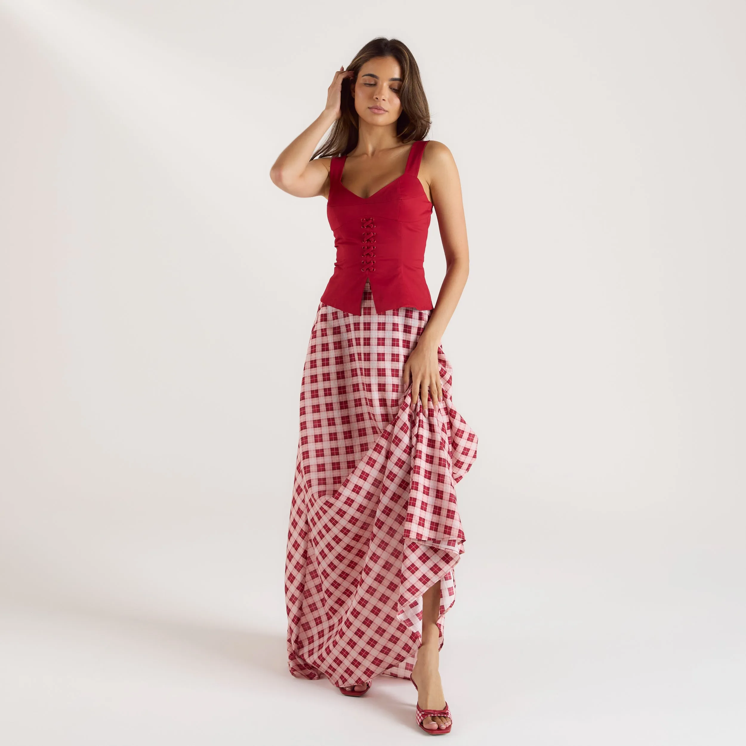 Sheer Maxi Skirt - Red Check sold by Lounge Underwear